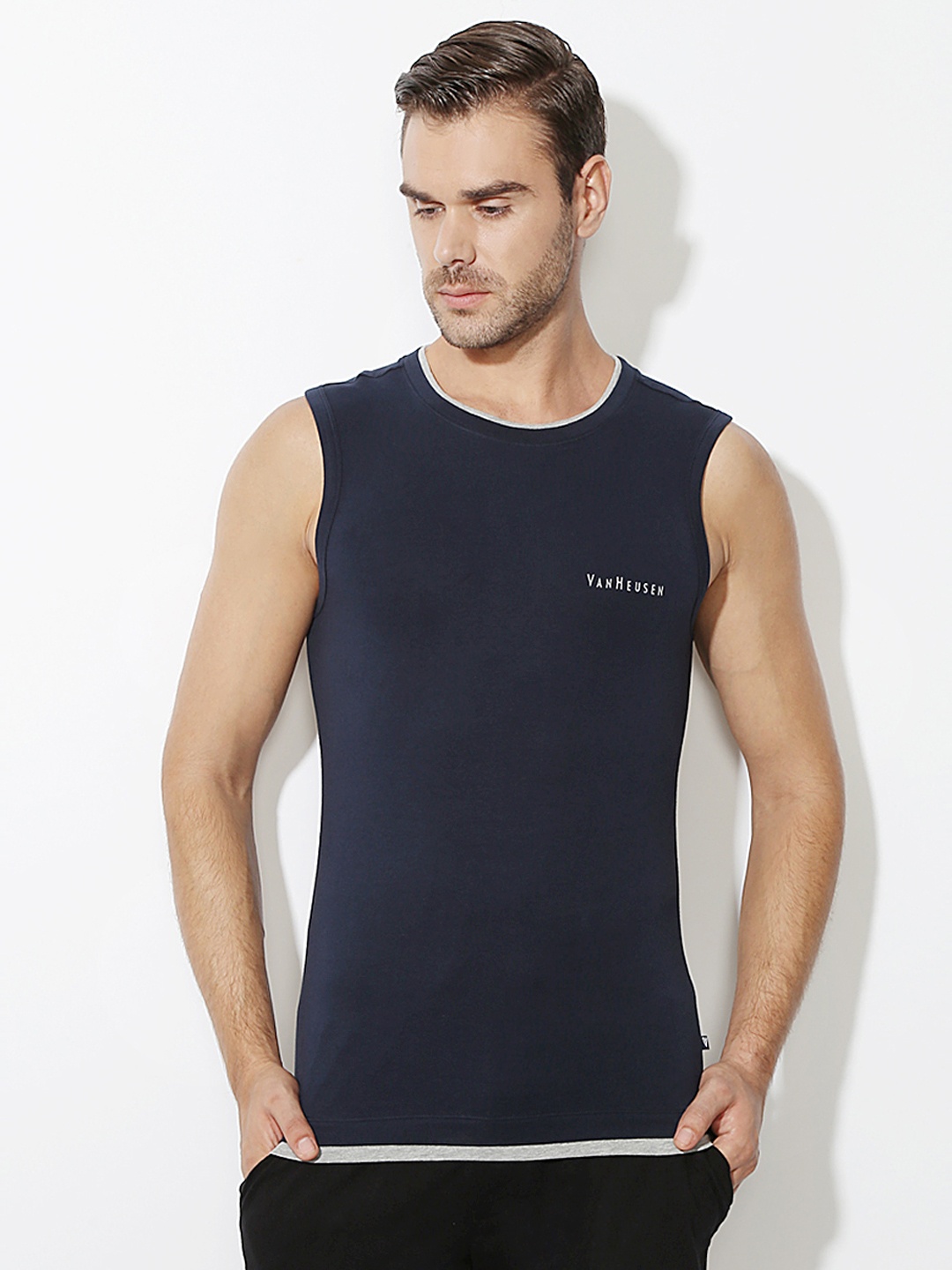 

Van Heusen Athleisure Men Solid Quick Dry Ultra Soft Gym Vest, Navy blue