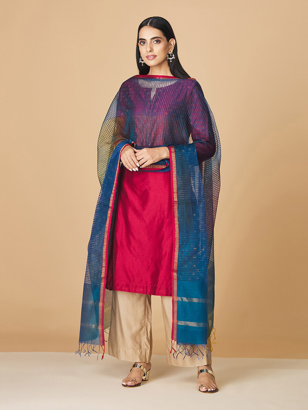 

Fabindia Woven Design Cotton Silk Dupatta, Teal