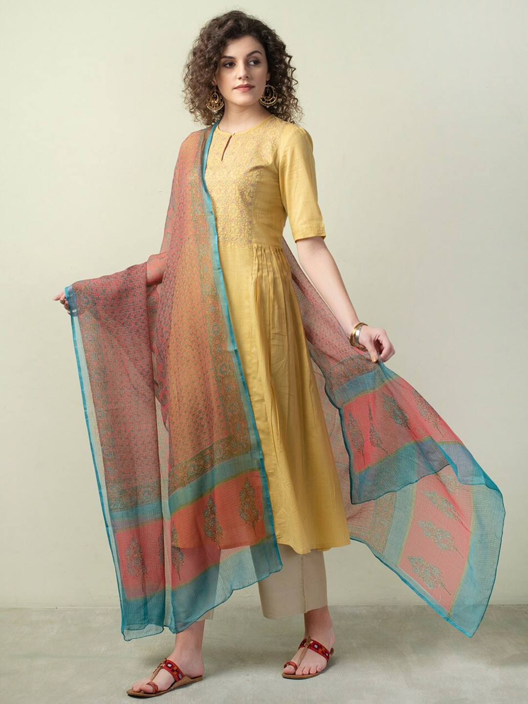 

Fabindia Printed Cotton Silk Block Print Dupatta, Magenta