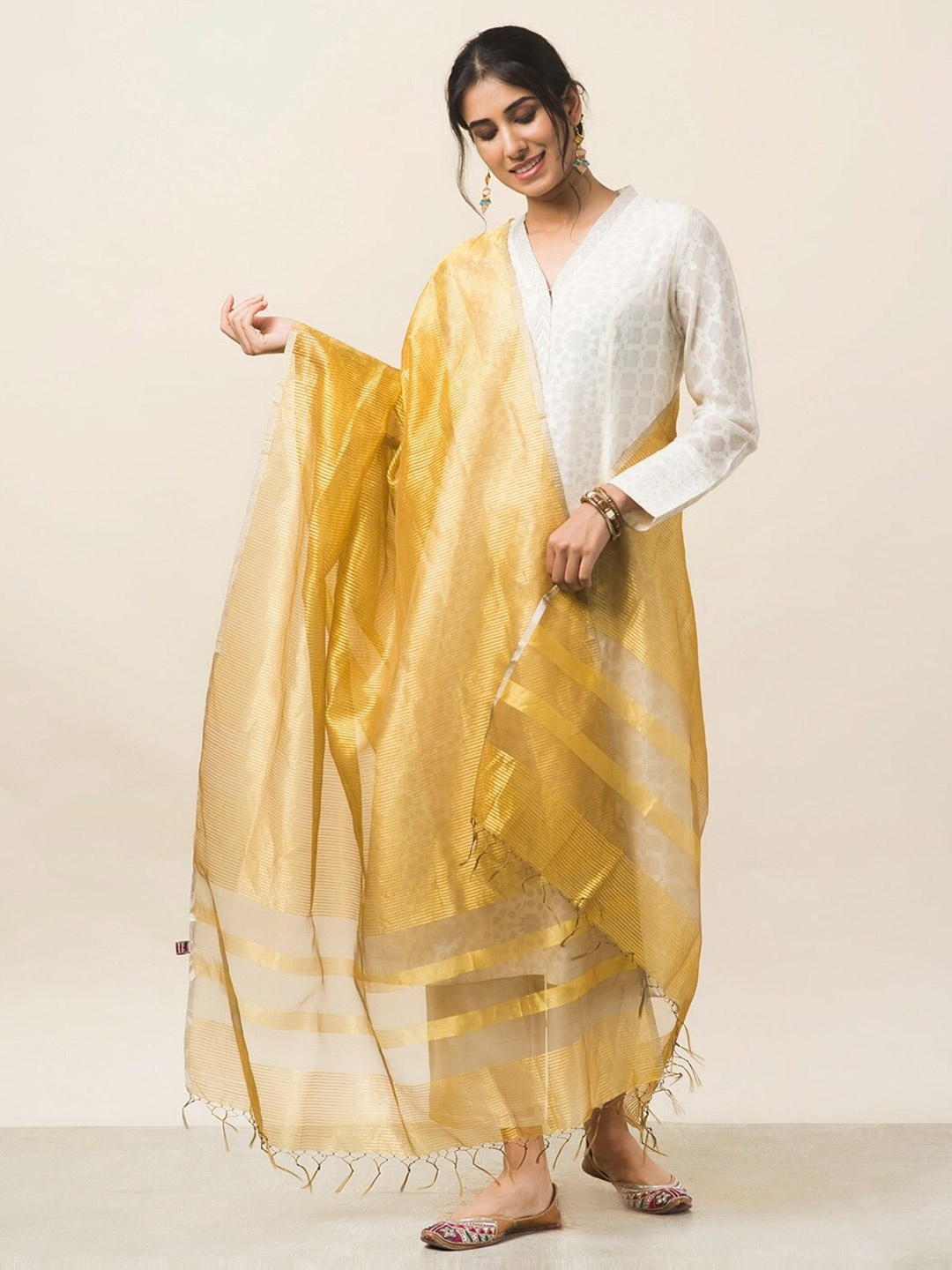 

Fabindia Yellow Woven Design Dupatta