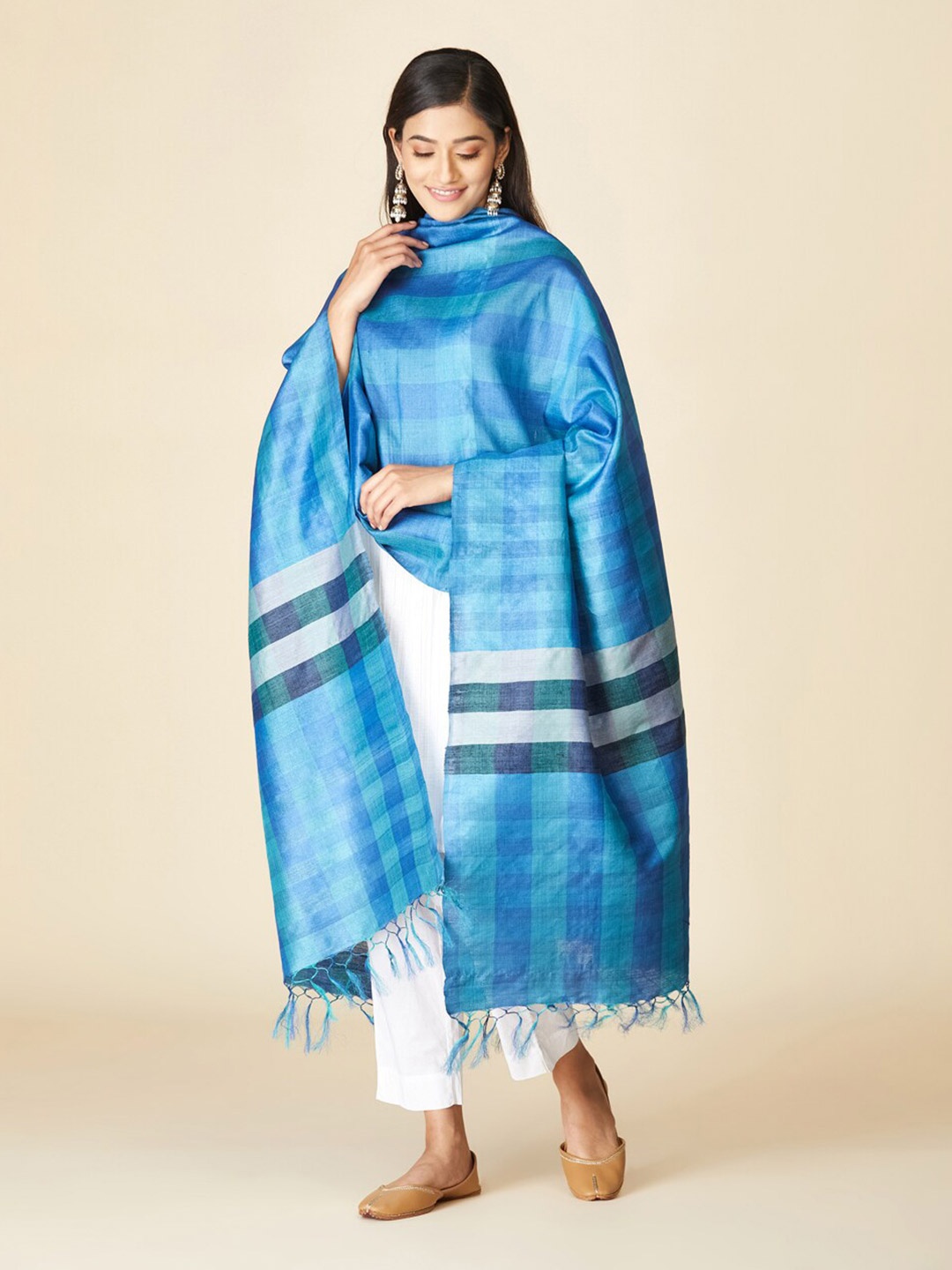 

Fabindia Striped Dupatta, Blue