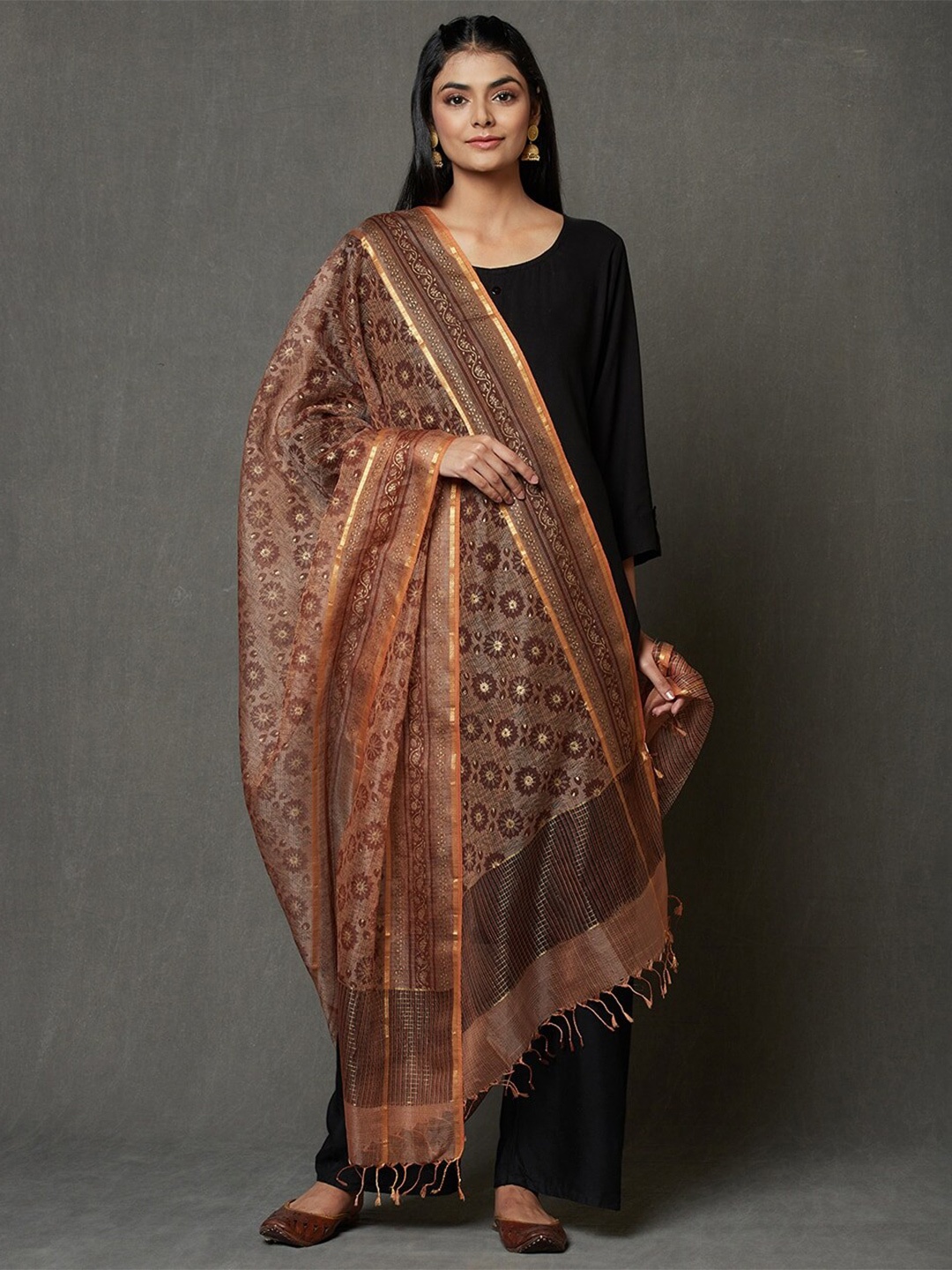 

Fabindia Printed Cotton Silk Dupatta, Beige