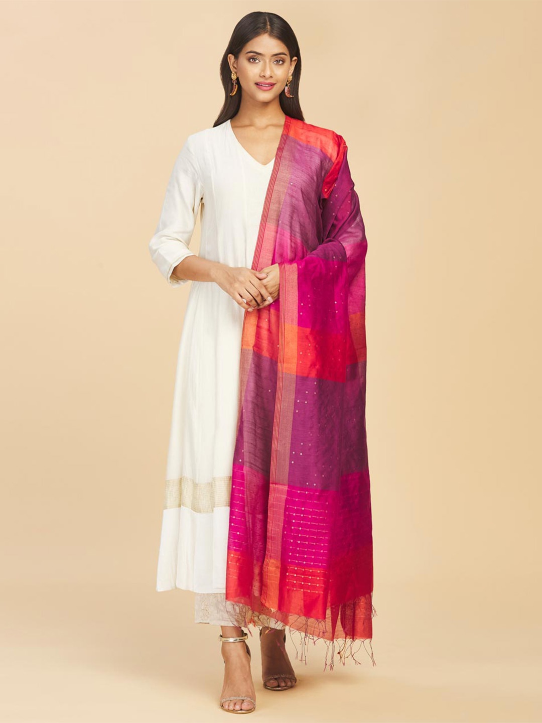 

Fabindia Woven Design Dupatta with Sequinned, Purple