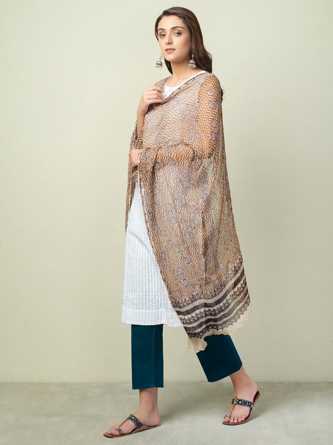 

Fabindia Geometric Printed Dupatta, Beige