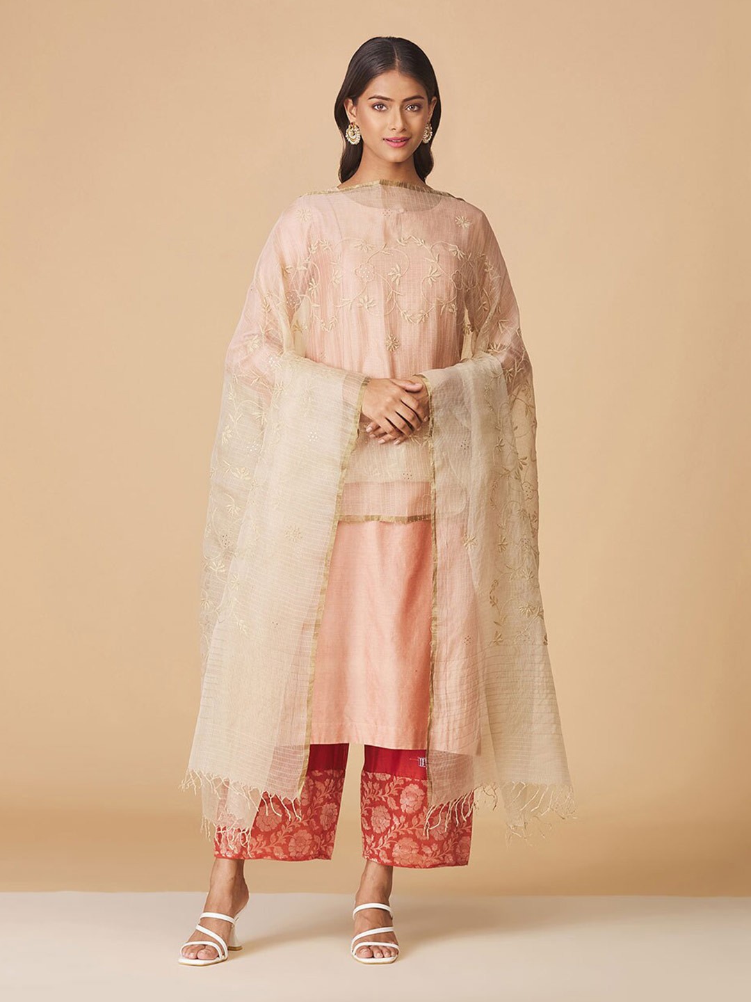 

Fabindia Embroidered Dupatta with Thread Work, Cream