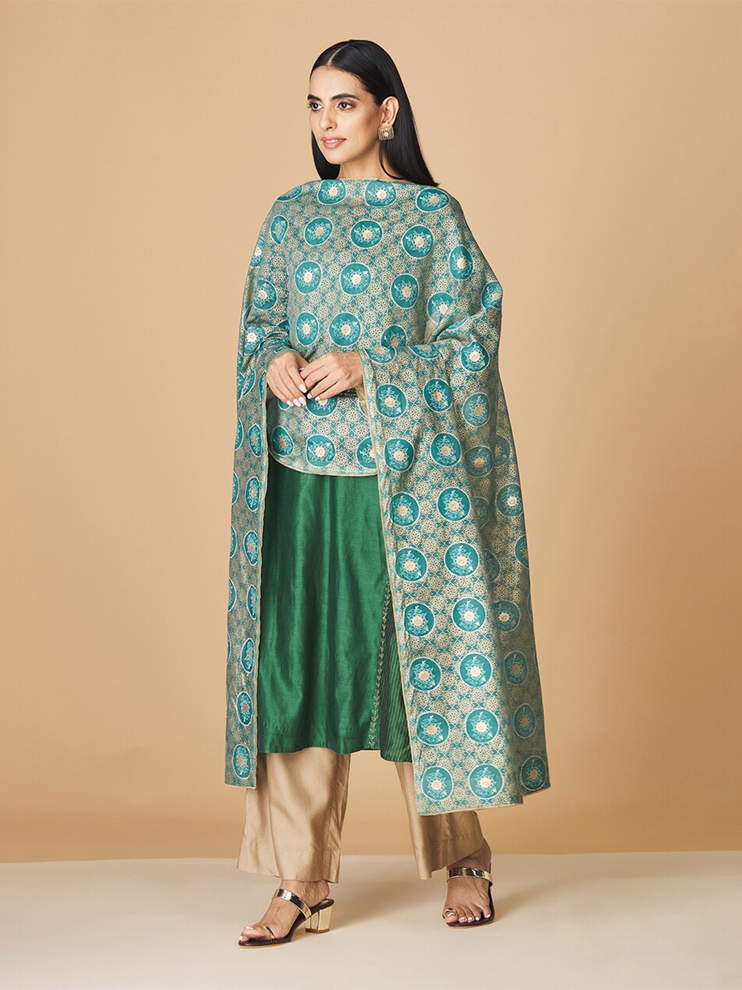 

Fabindia Printed Cotton Silk Block Print Dupatta, Blue