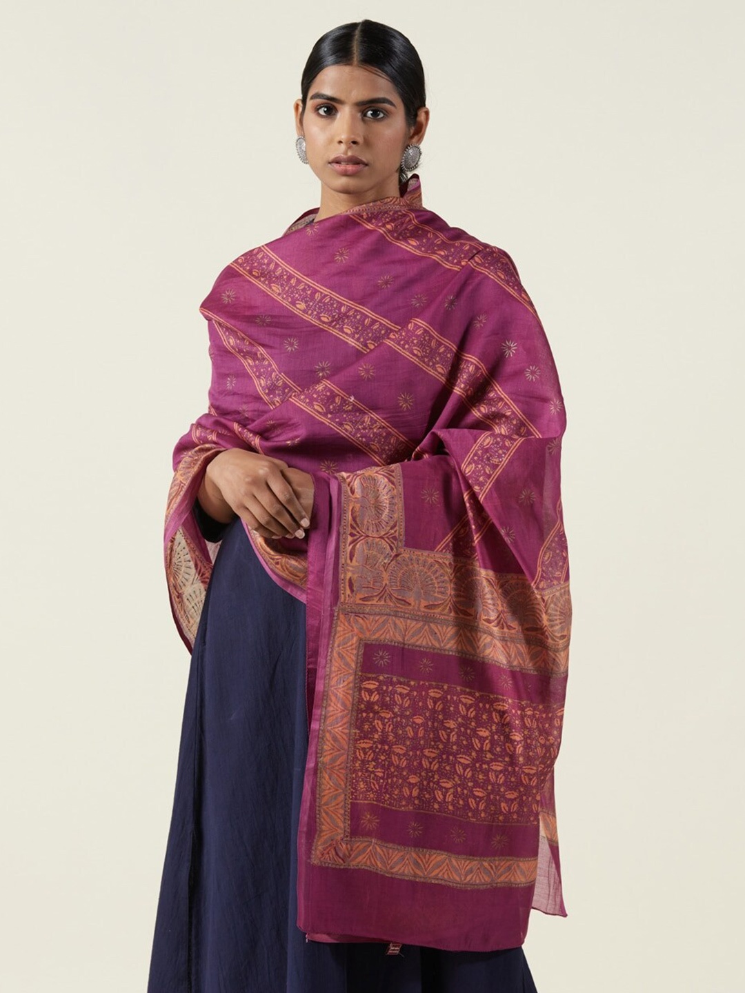 

Fabindia Printed Cotton Silk Dupatta, Violet