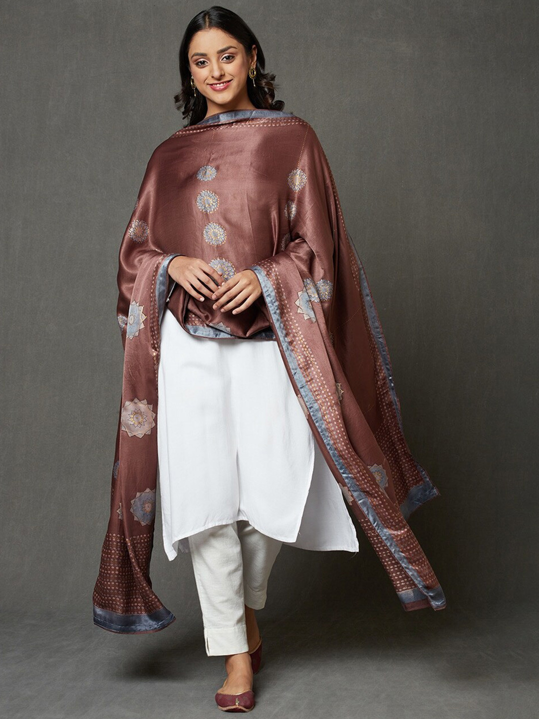 

Fabindia Printed Block Print Dupatta, Brown