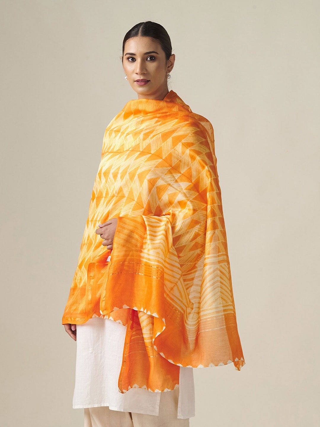 

Fabindia Printed Cotton Silk Tie and Dye Dupatta, Orange