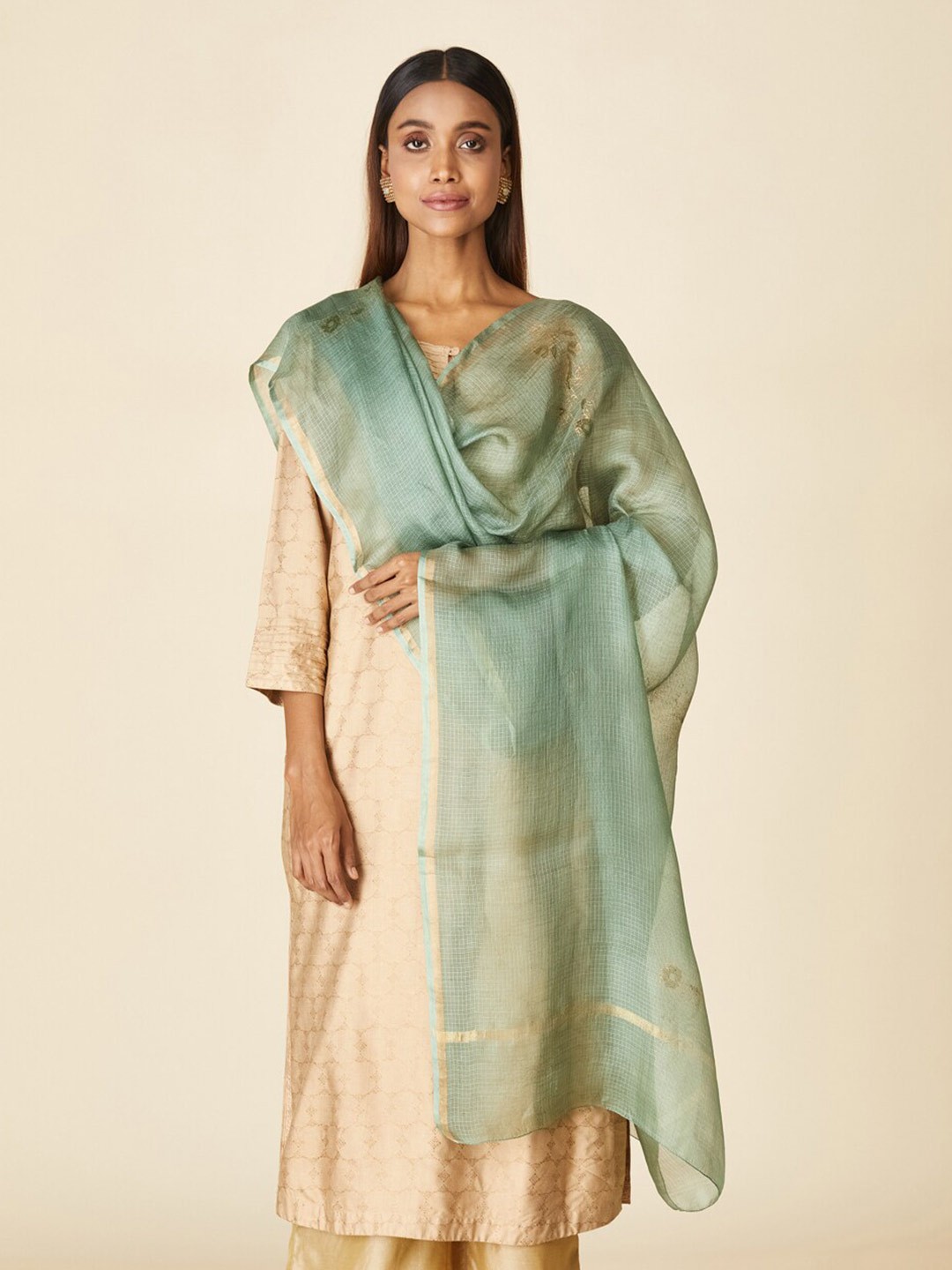 

Fabindia Ethnic Motifs Printed Dupatta, Sea green