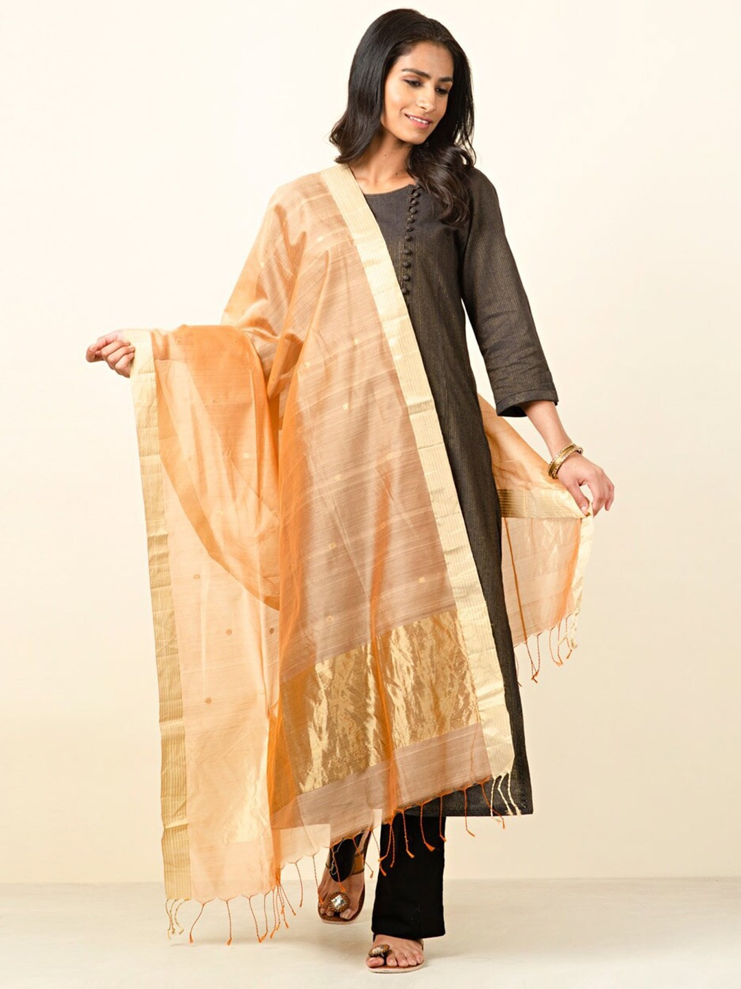 

Fabindia Woven Design Cotton Silk Chanderi Dupatta, Peach