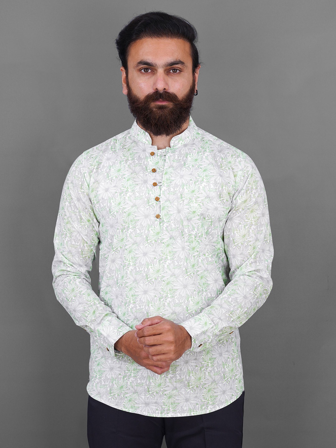 

FRENCH CROWN Men Green Standard Floral Printed Formal Shirt