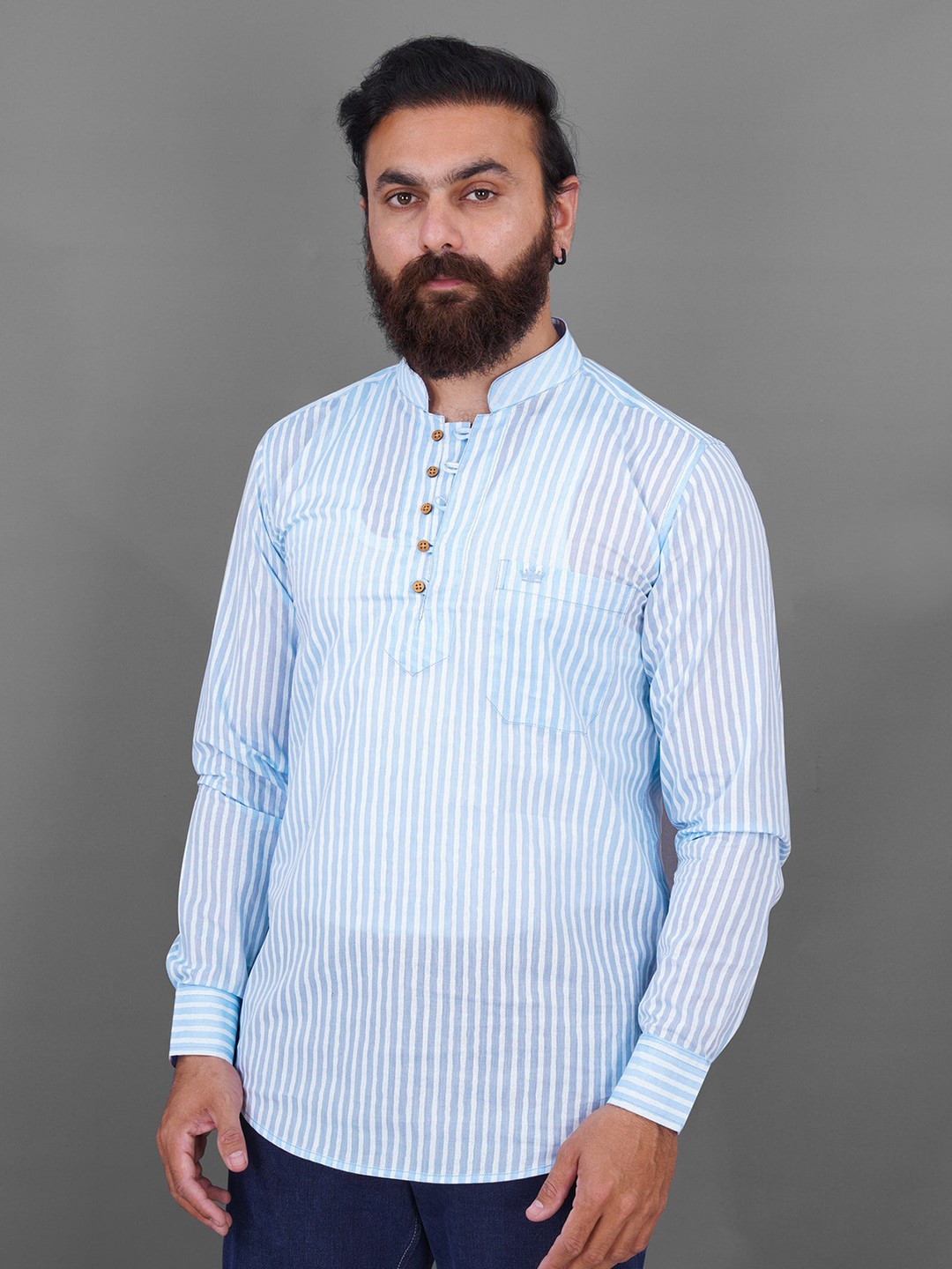 

FRENCH CROWN Men Standard Striped Cotton Casual Shirt, Blue
