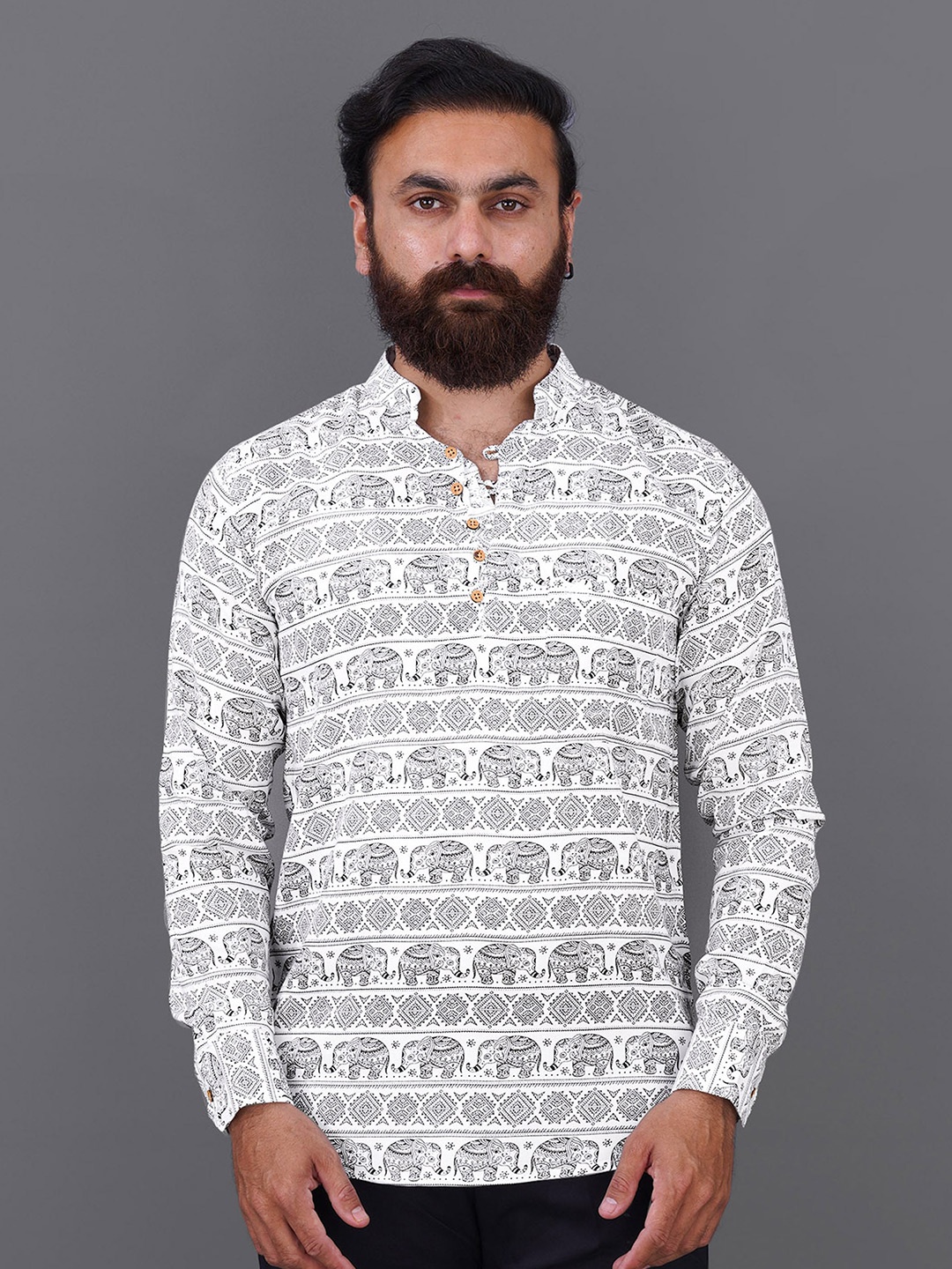 

FRENCH CROWN Men Standard Printed Cotton Casual Shirt, White