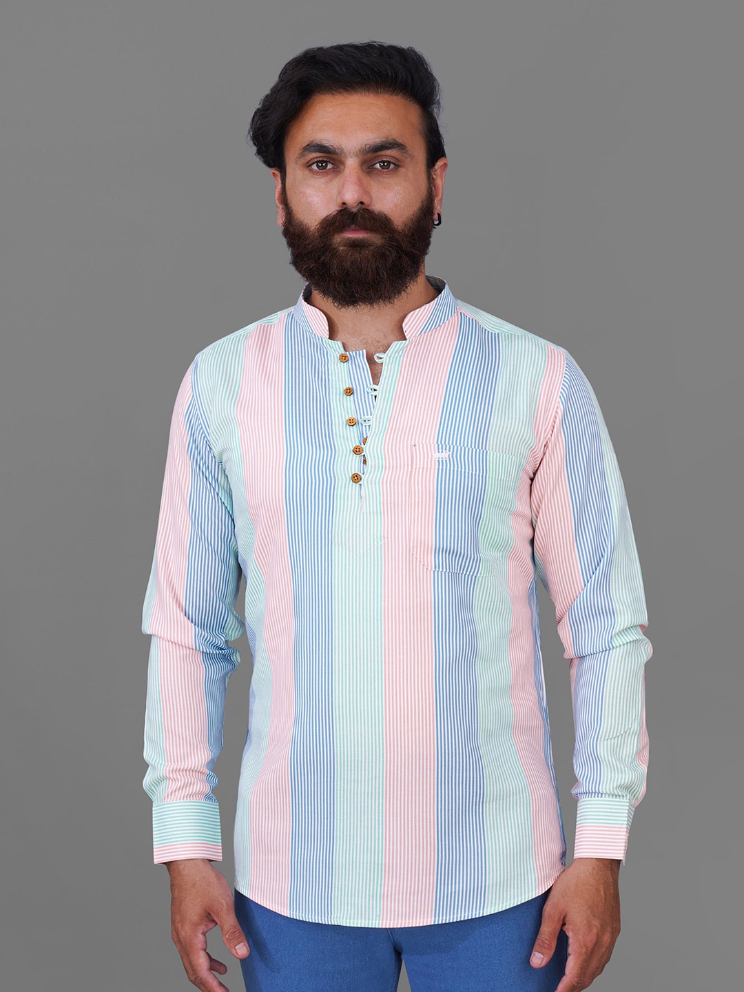 

FRENCH CROWN Men Blue Standard Striped Formal Shirt