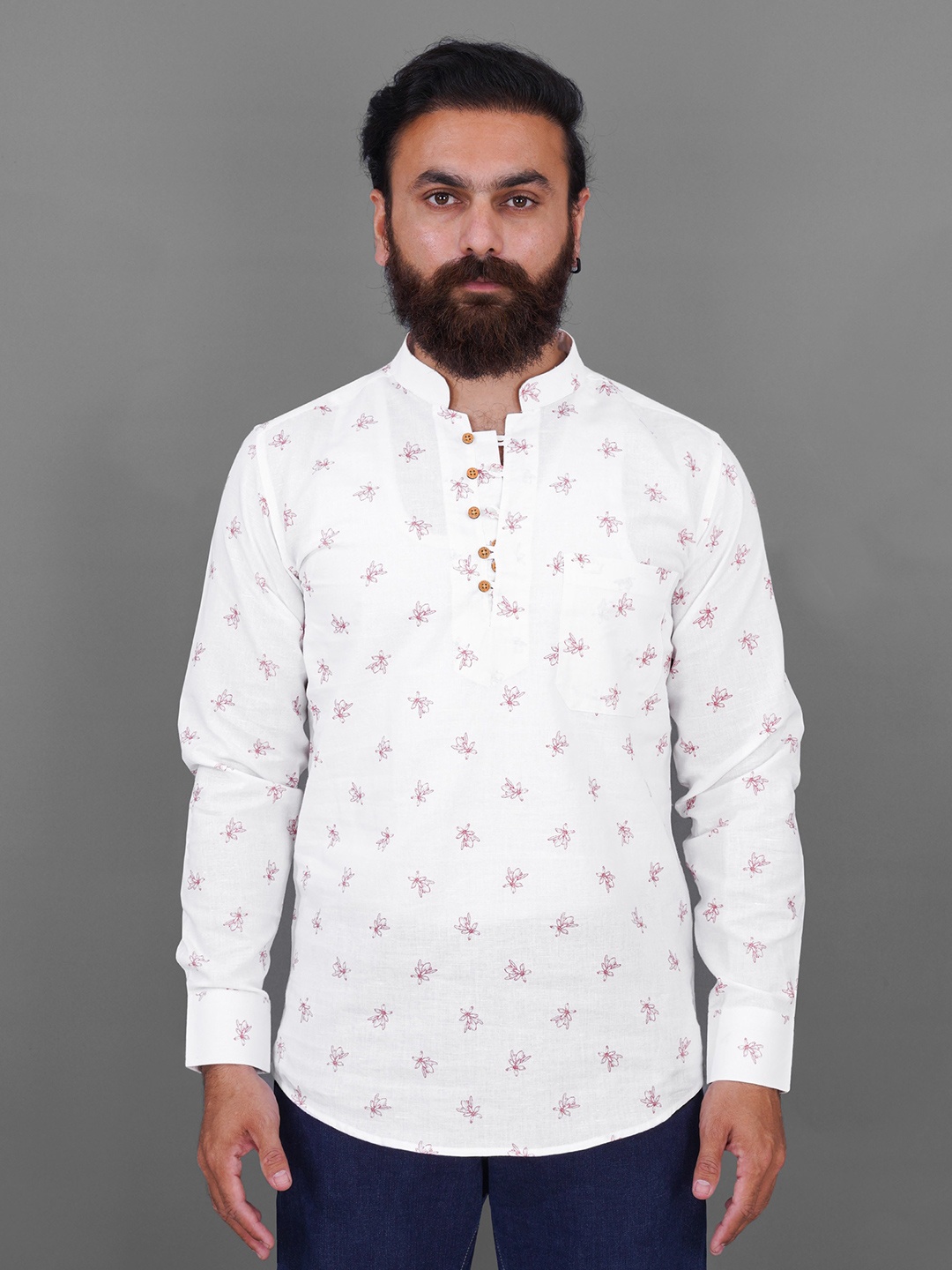 

FRENCH CROWN Men Standard Floral Printed Linen Casual Shirt, White