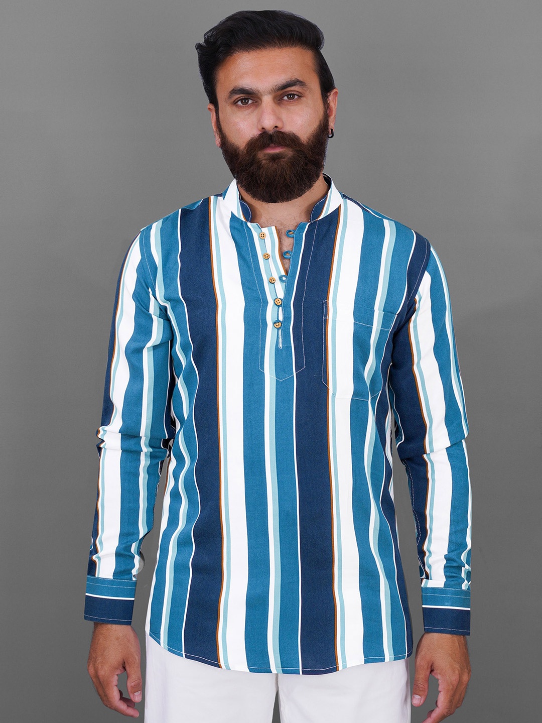 

FRENCH CROWN Men Standard Striped Casual Shirt, Blue