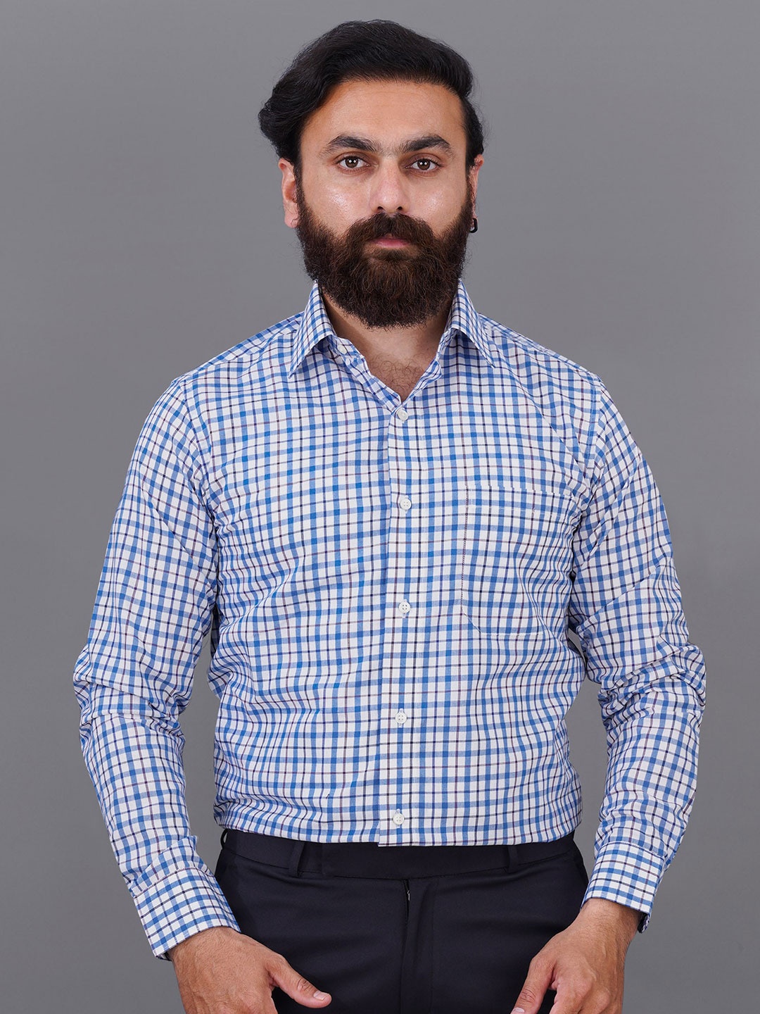 

FRENCH CROWN Men Standard Checked Cotton Formal Shirt, White