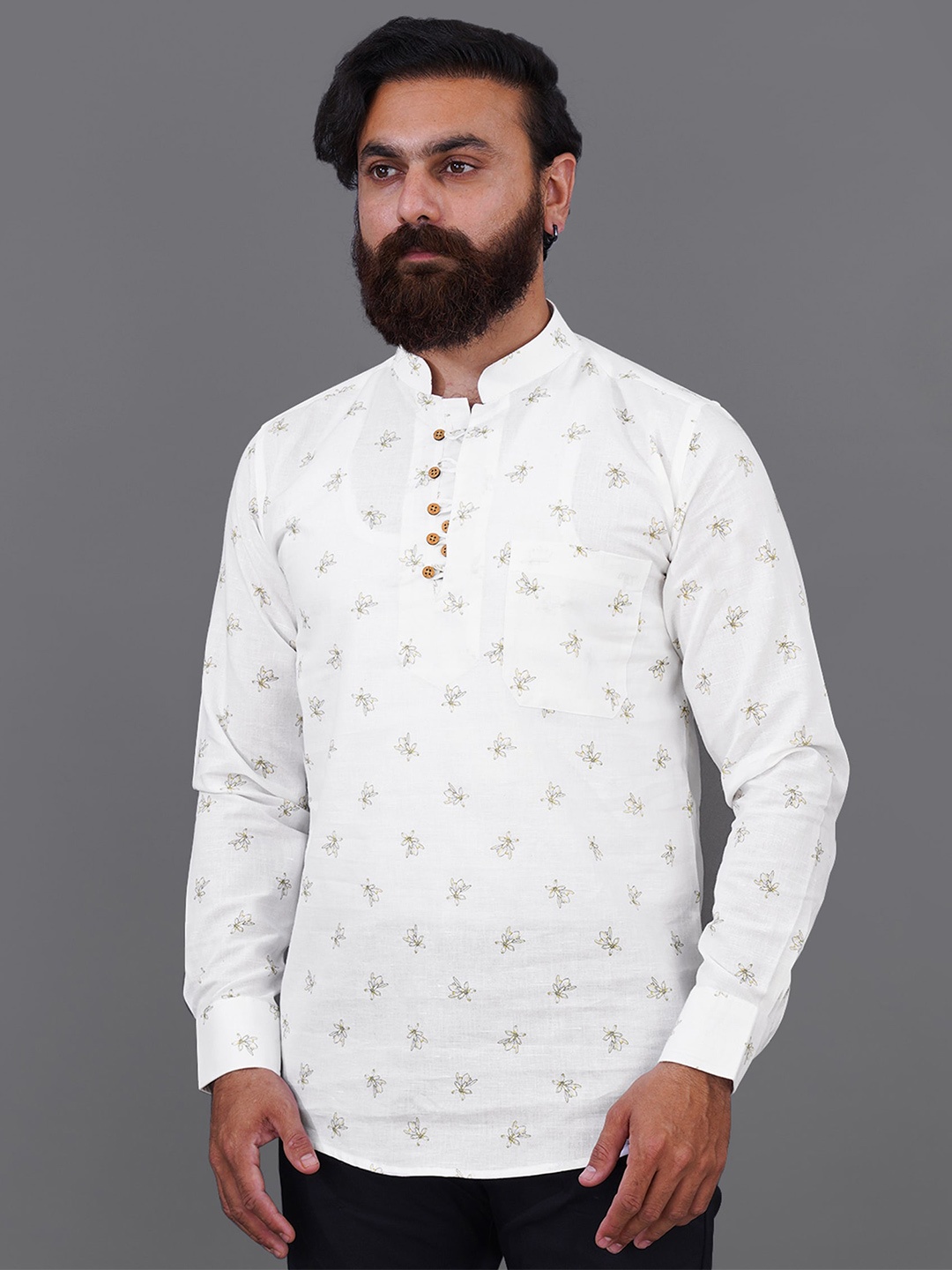 

FRENCH CROWN Men Standard Floral Printed Linen Casual Shirt, Off white