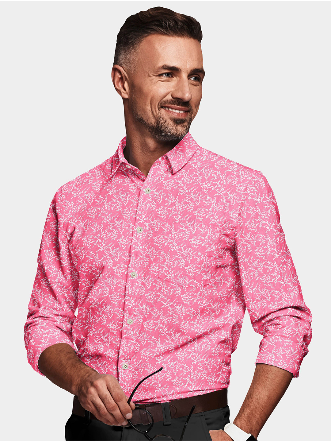 

FRENCH CROWN Men Standard Printed Cotton Casual Shirt, Pink