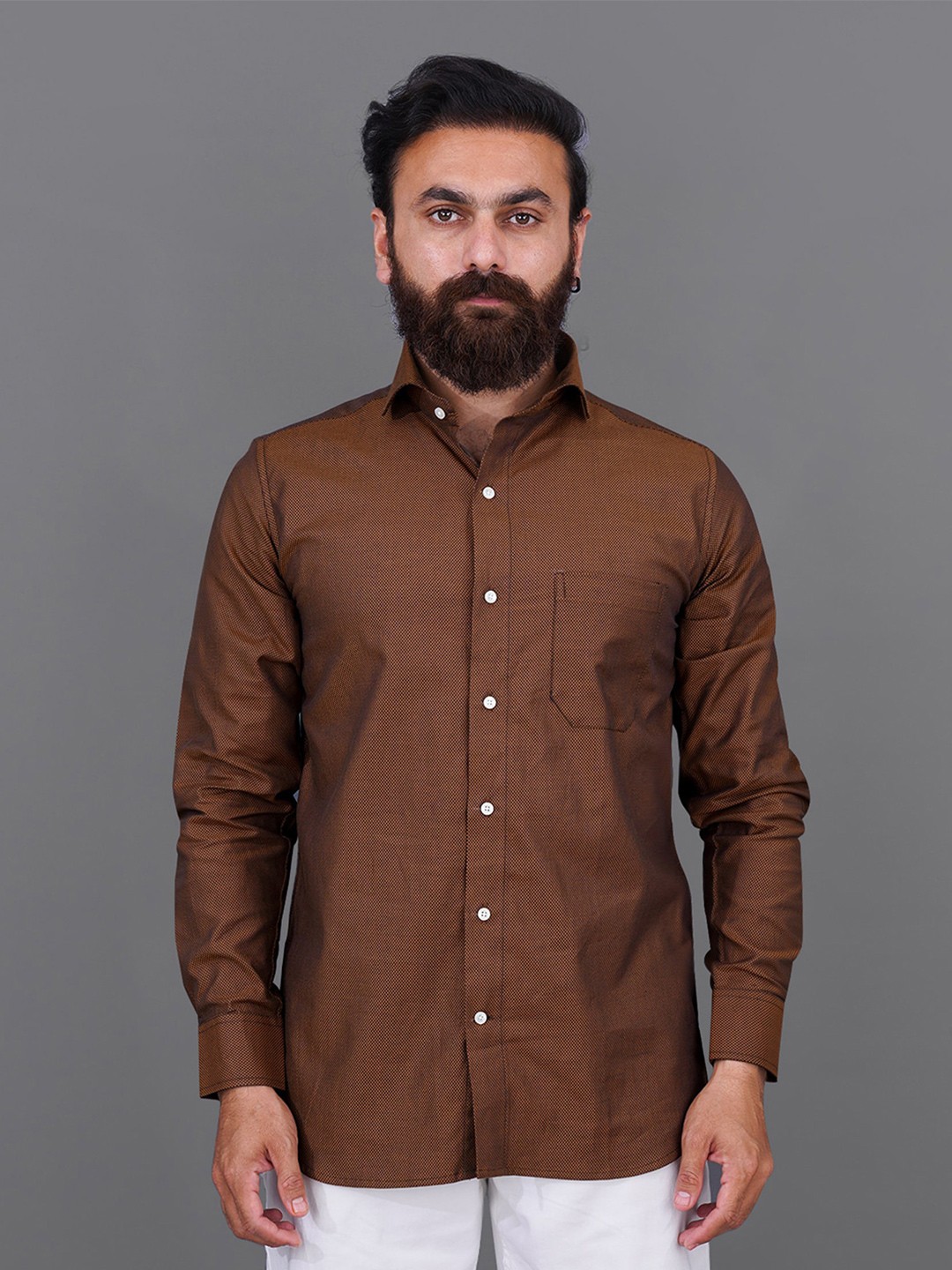

FRENCH CROWN Men Standard Cotton Casual Shirt, Brown