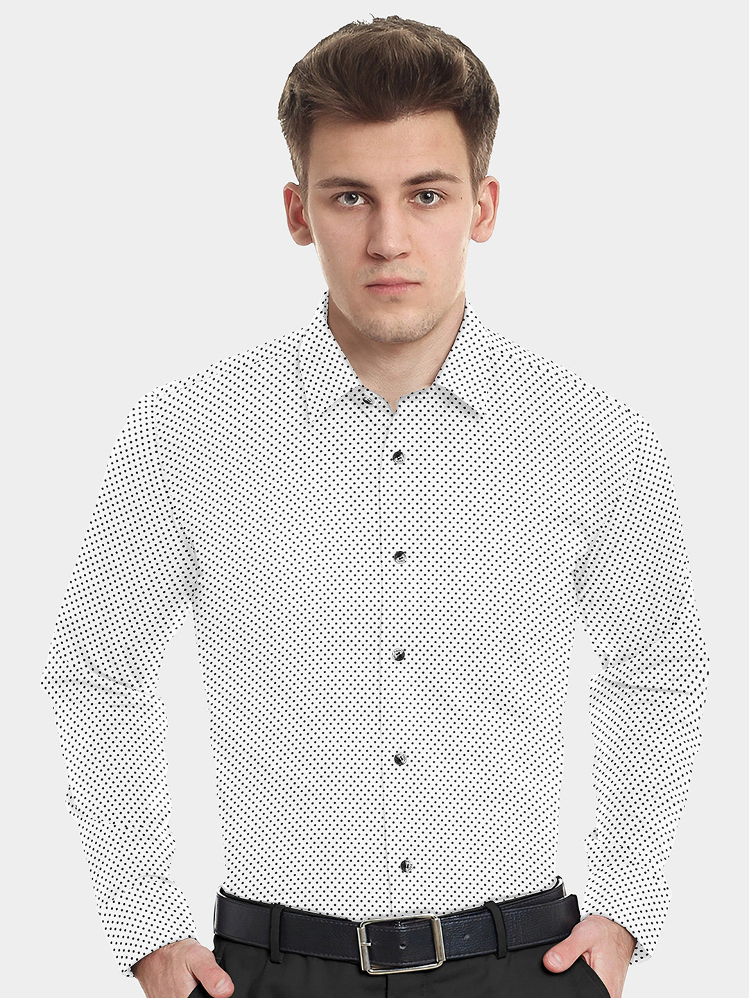 

FRENCH CROWN Men Standard Printed Cotton Formal Shirt, White
