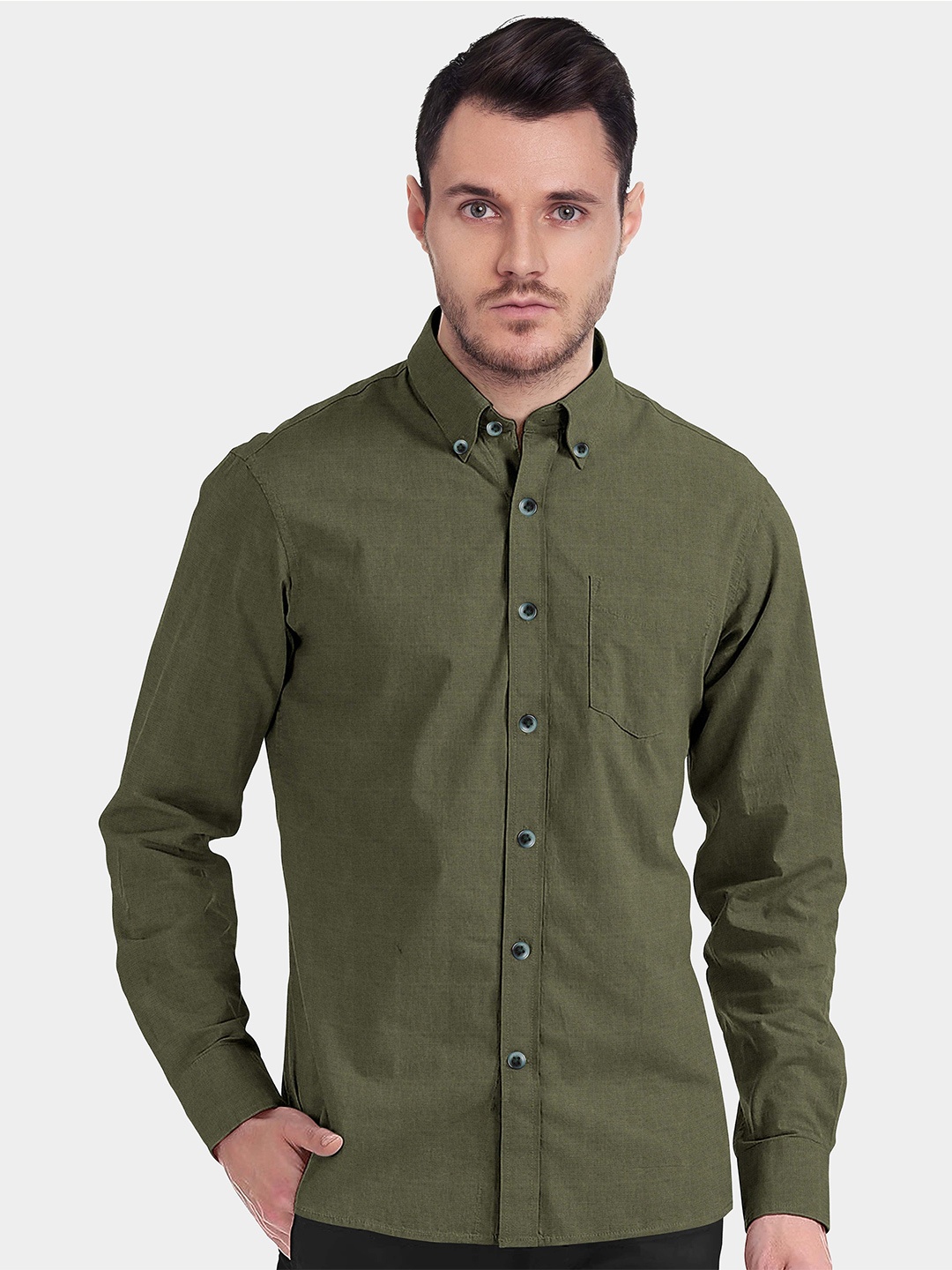 

FRENCH CROWN Men Standard Linen Casual Shirt, Green