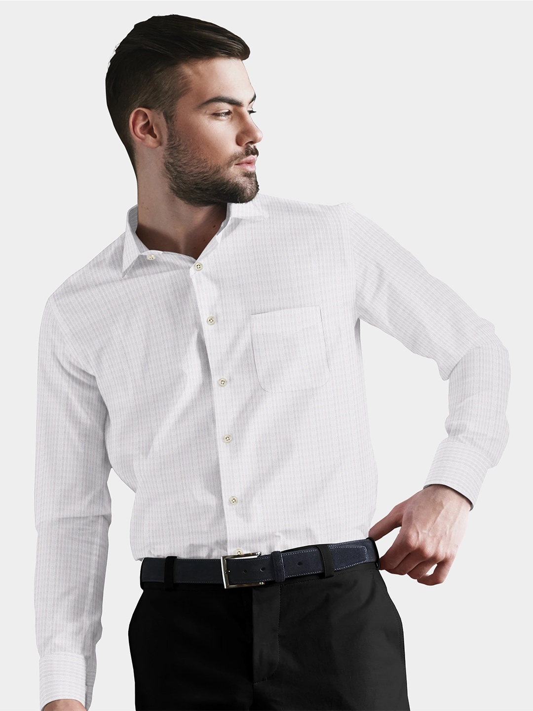 

FRENCH CROWN Men White Standard Micro Checks Checked Formal Shirt