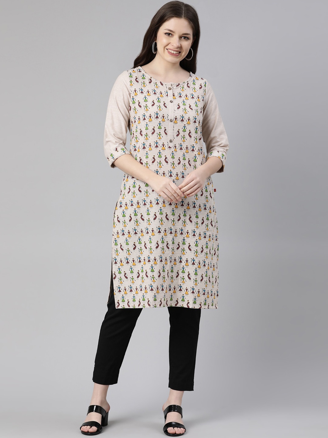 

Marcia Women Beige Ethnic Motifs Printed Kaftan Kurta
