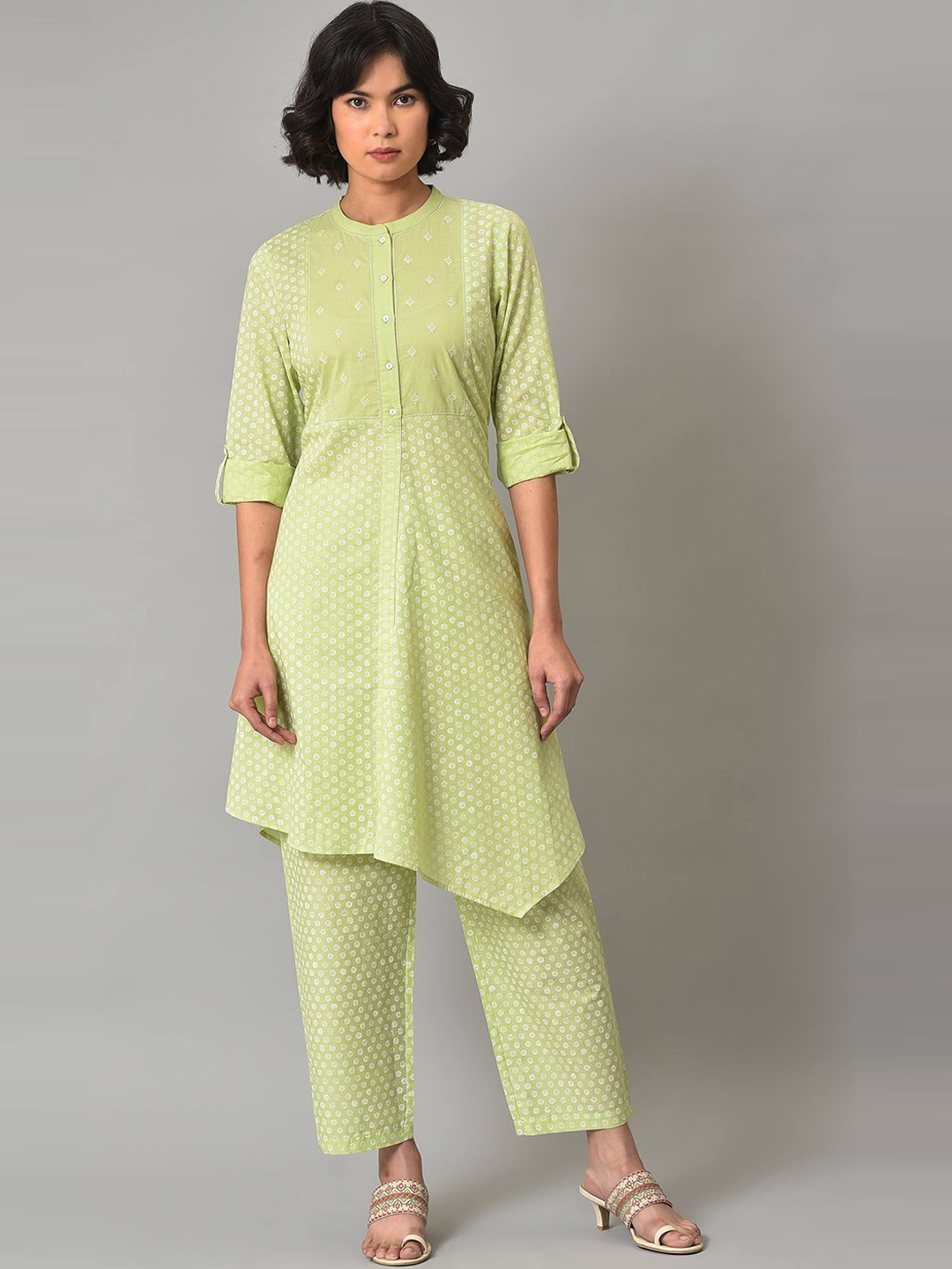 

W Printed Pure Cotton Kurta with Trousers, Green