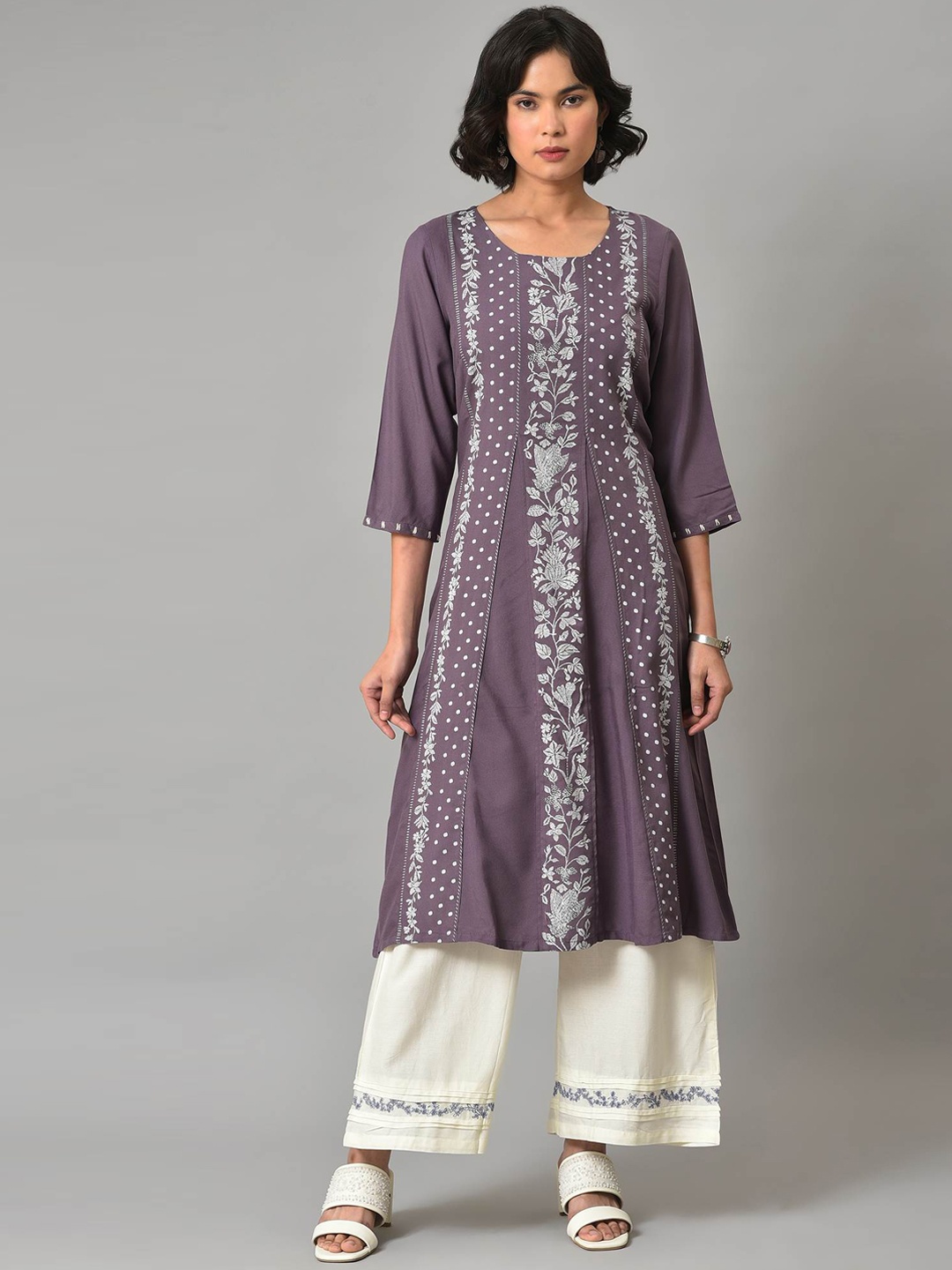 

W Women Floral Printed Kurta with Palazzos, Purple