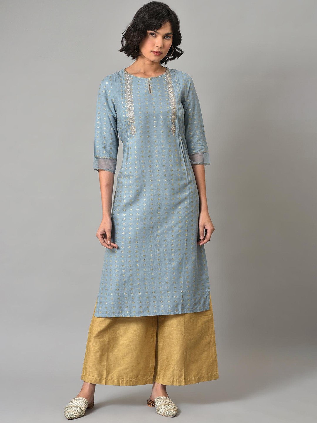 

W Women Ethnic Motifs Printed Sequinned Kurta with Palazzos, Blue