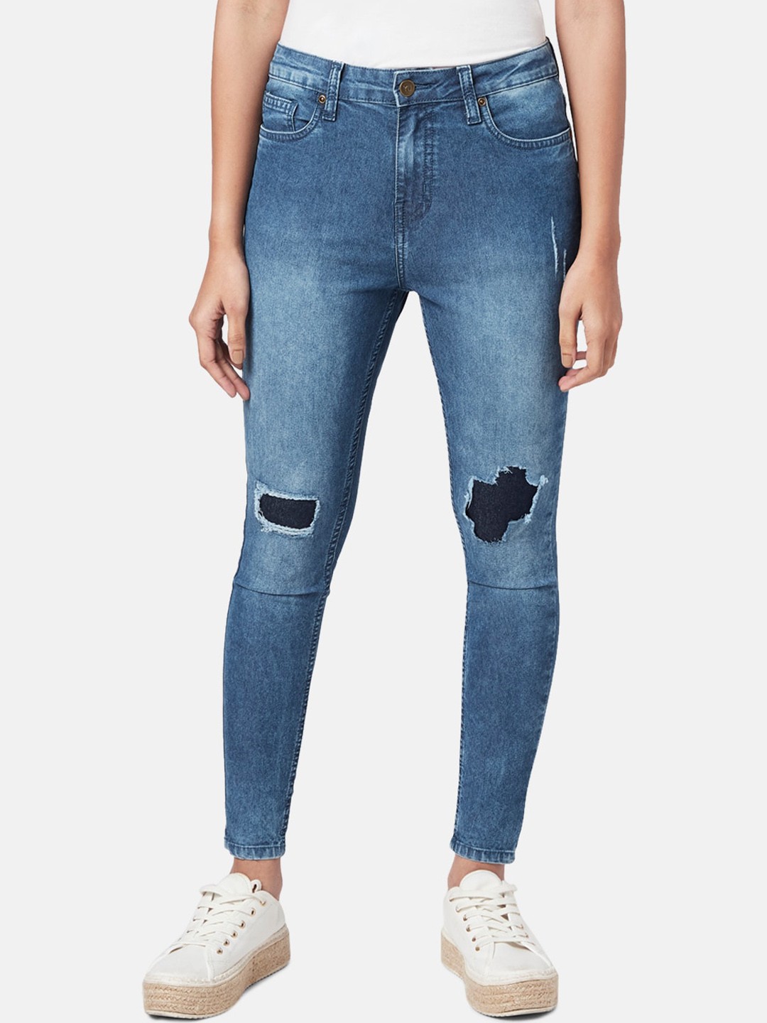 

YU by Pantaloons Women Blue Skinny Fit Mildly Distressed Light Fade Jeans