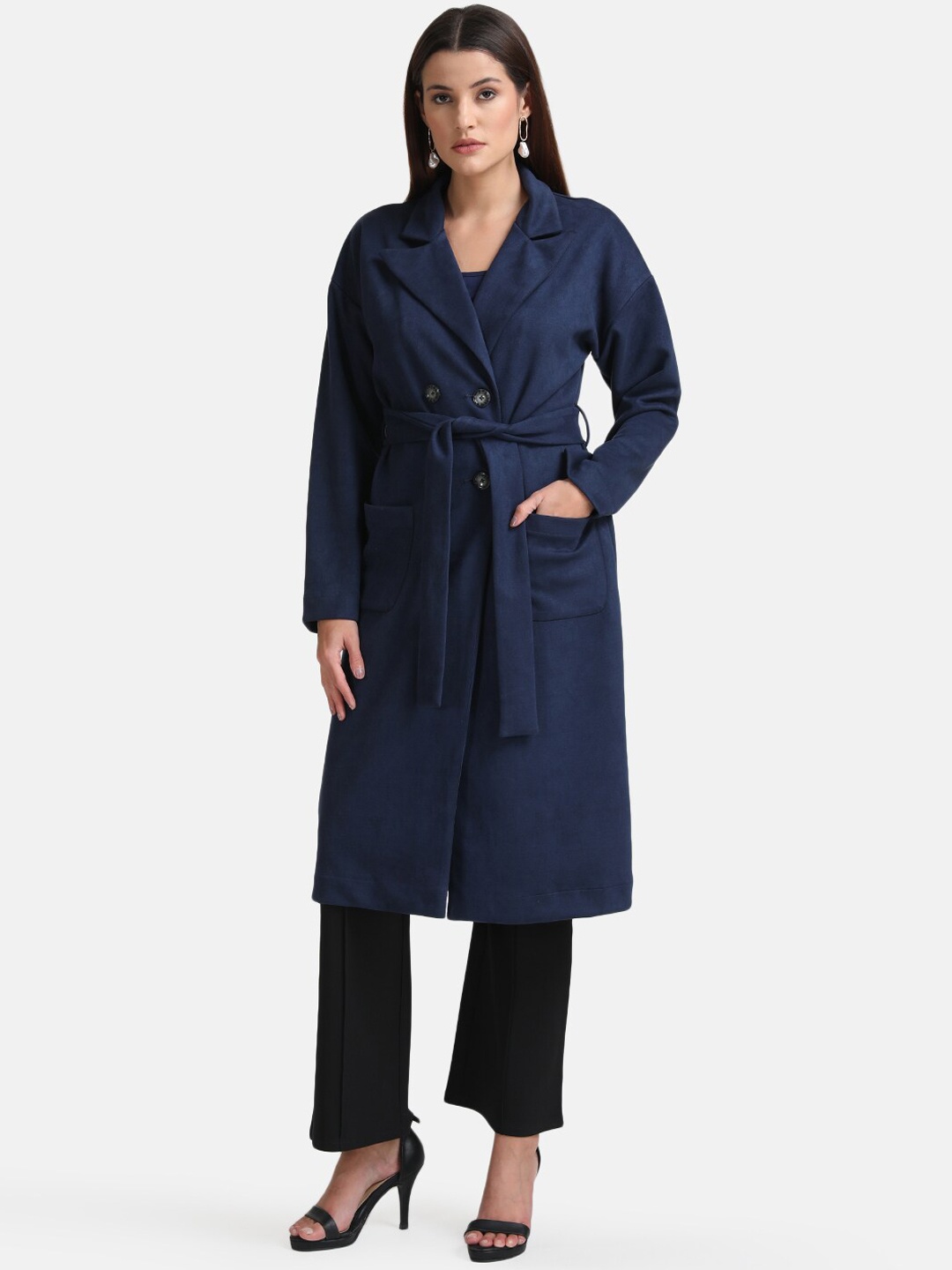 

Kazo Women Suede Trench Coat With Belt, Navy blue