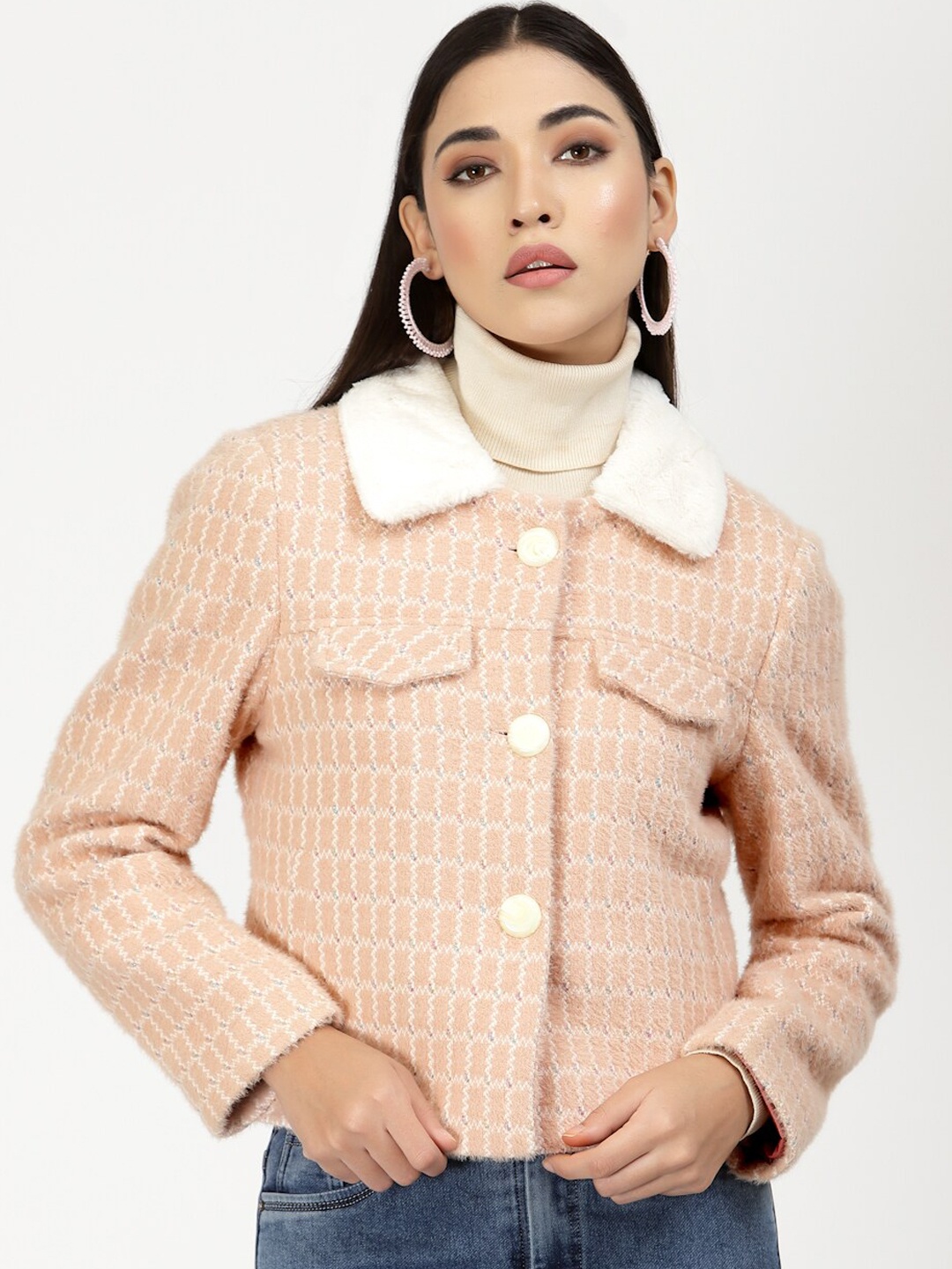 

Juelle Women Checked Over Coat, Peach