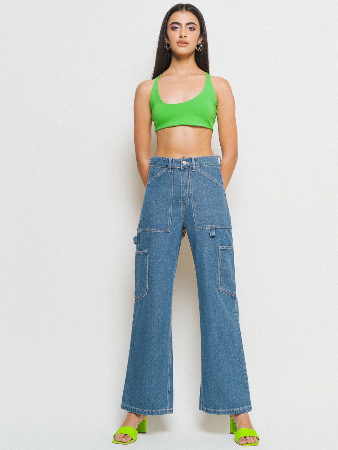 

FREAKINS Women Wide Leg High-Rise Light Fade Pure Cotton Jeans, Blue