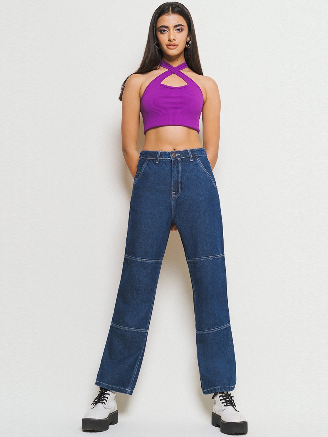 

FREAKINS Women Blue Straight Fit High-Rise Pure Cotton Jeans
