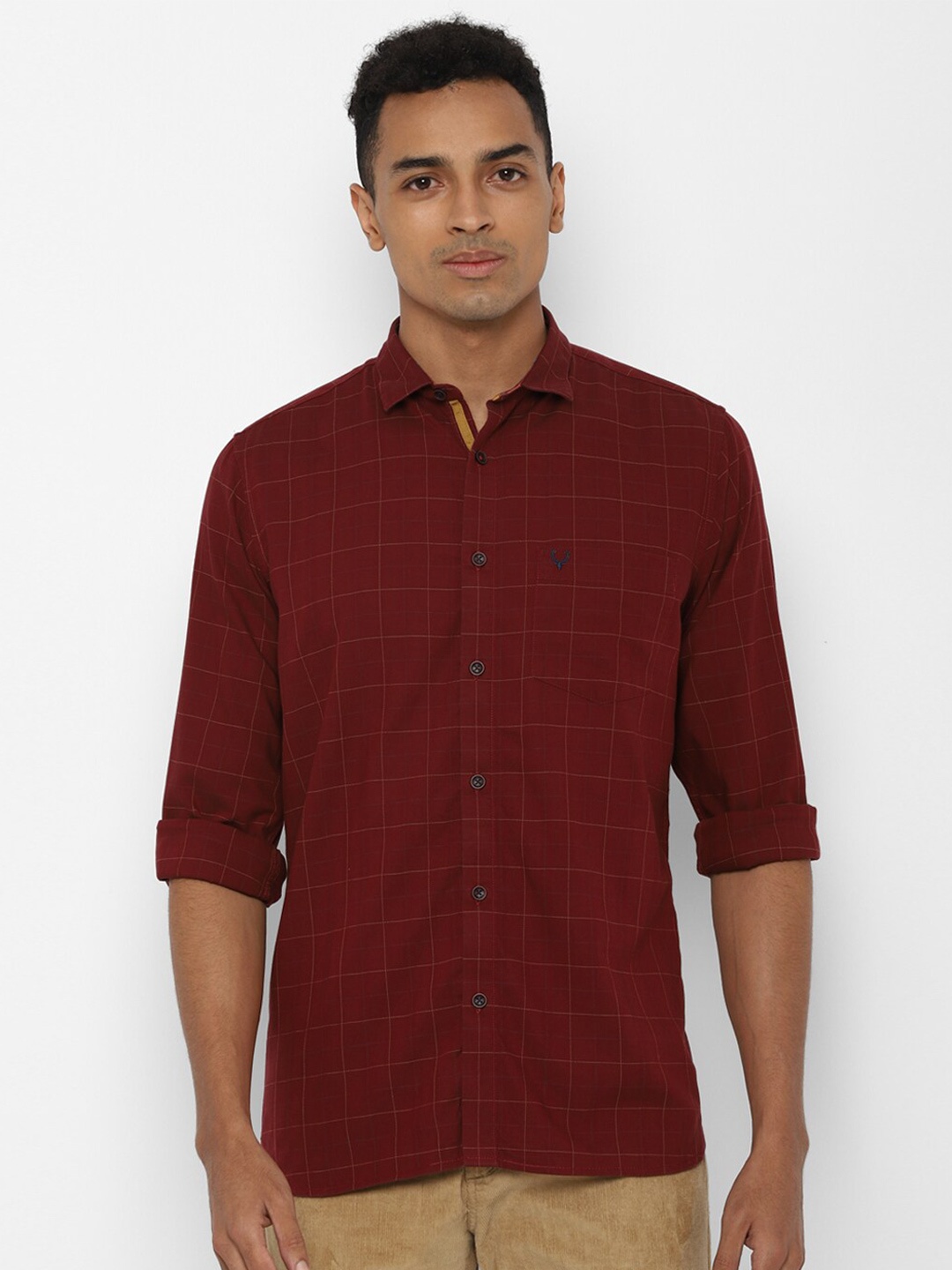 

Allen Solly Men Slim Fit Checked Casual Cotton Shirt, Maroon