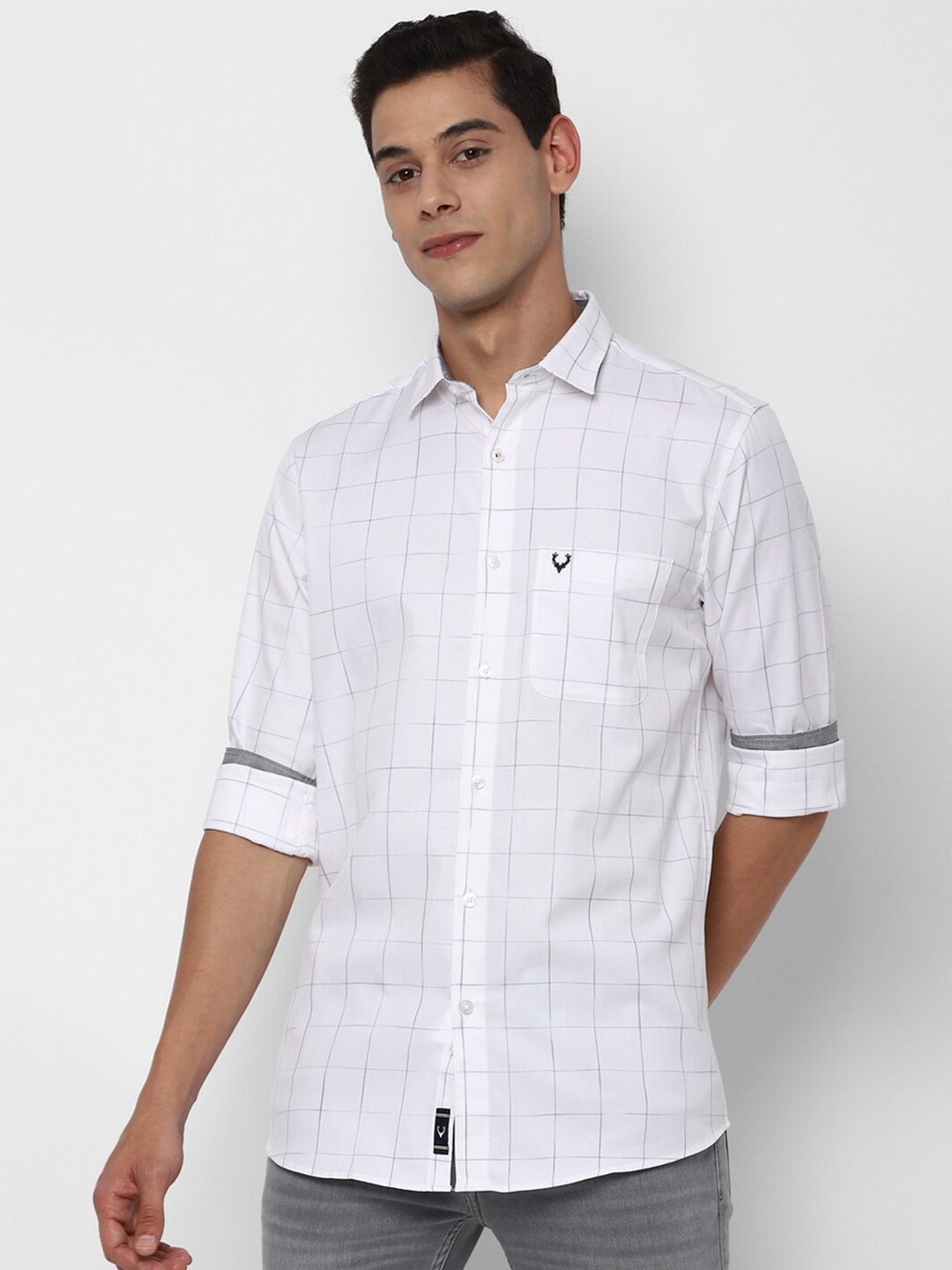 

Allen Solly Men Slim Fit Windowpane Checked Casual Cotton Shirt, White