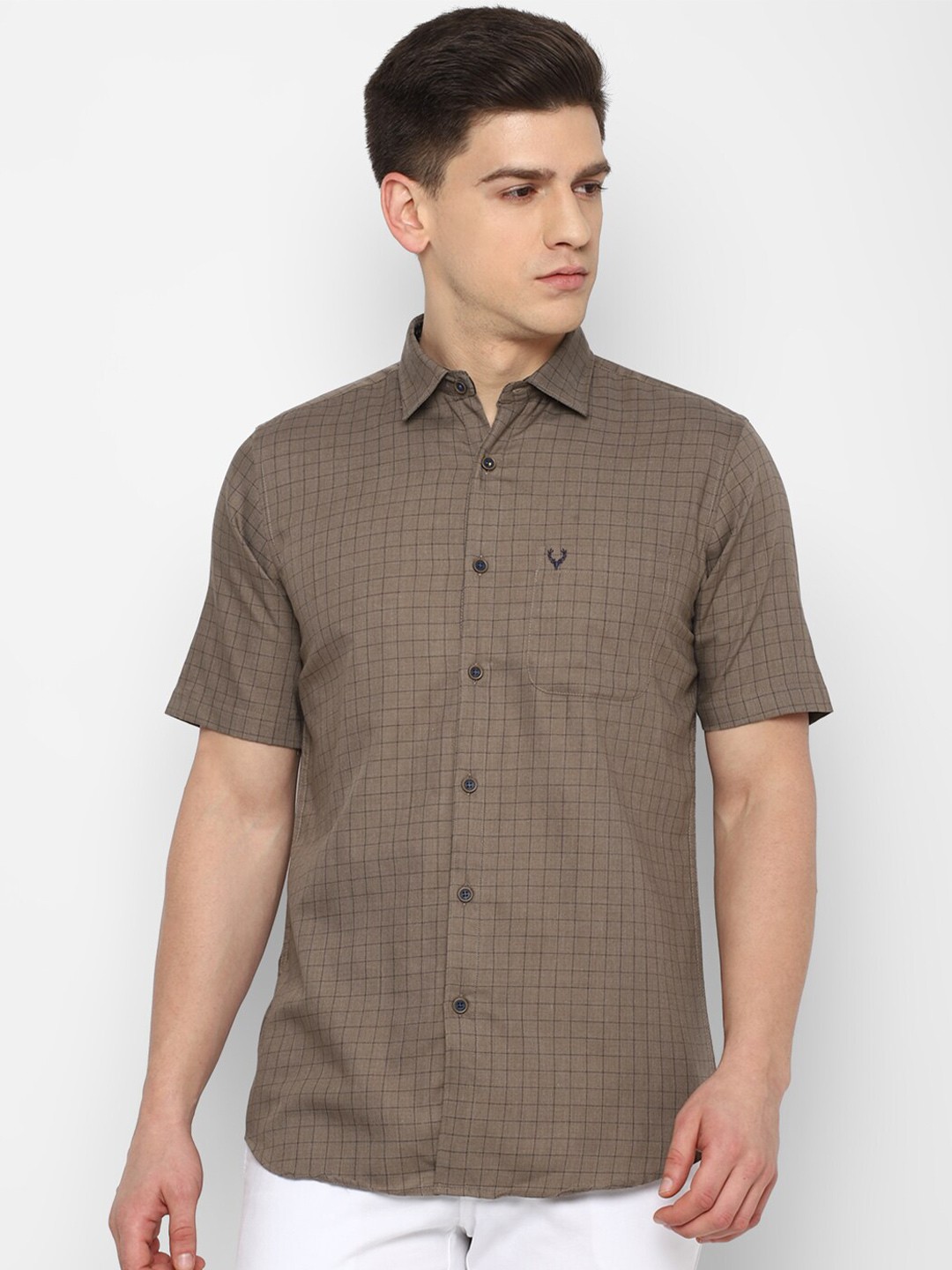 

Allen Solly Men Slim Fit Grid Tattersall Checked Casual Cotton Shirt, Brown