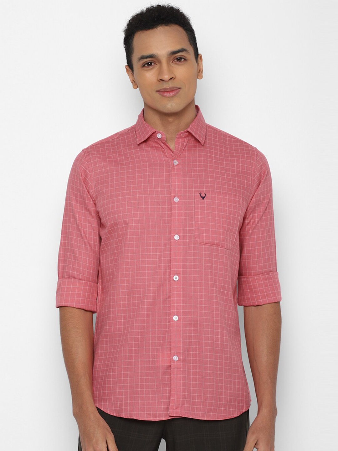 

Allen Solly Men Slim Fit Grid Tattersall Checked Casual Cotton Shirt, Pink