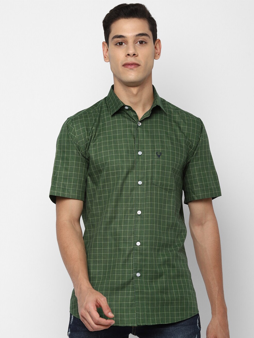 

Allen Solly Men Slim Fit Checked Casual Cotton Shirt, Green