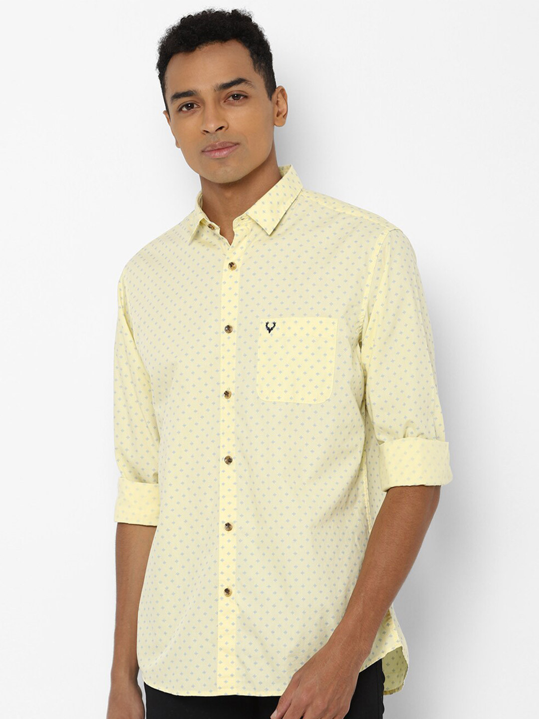 

Allen Solly Men Printed Cotton Slim Fit Casual Shirt, Yellow