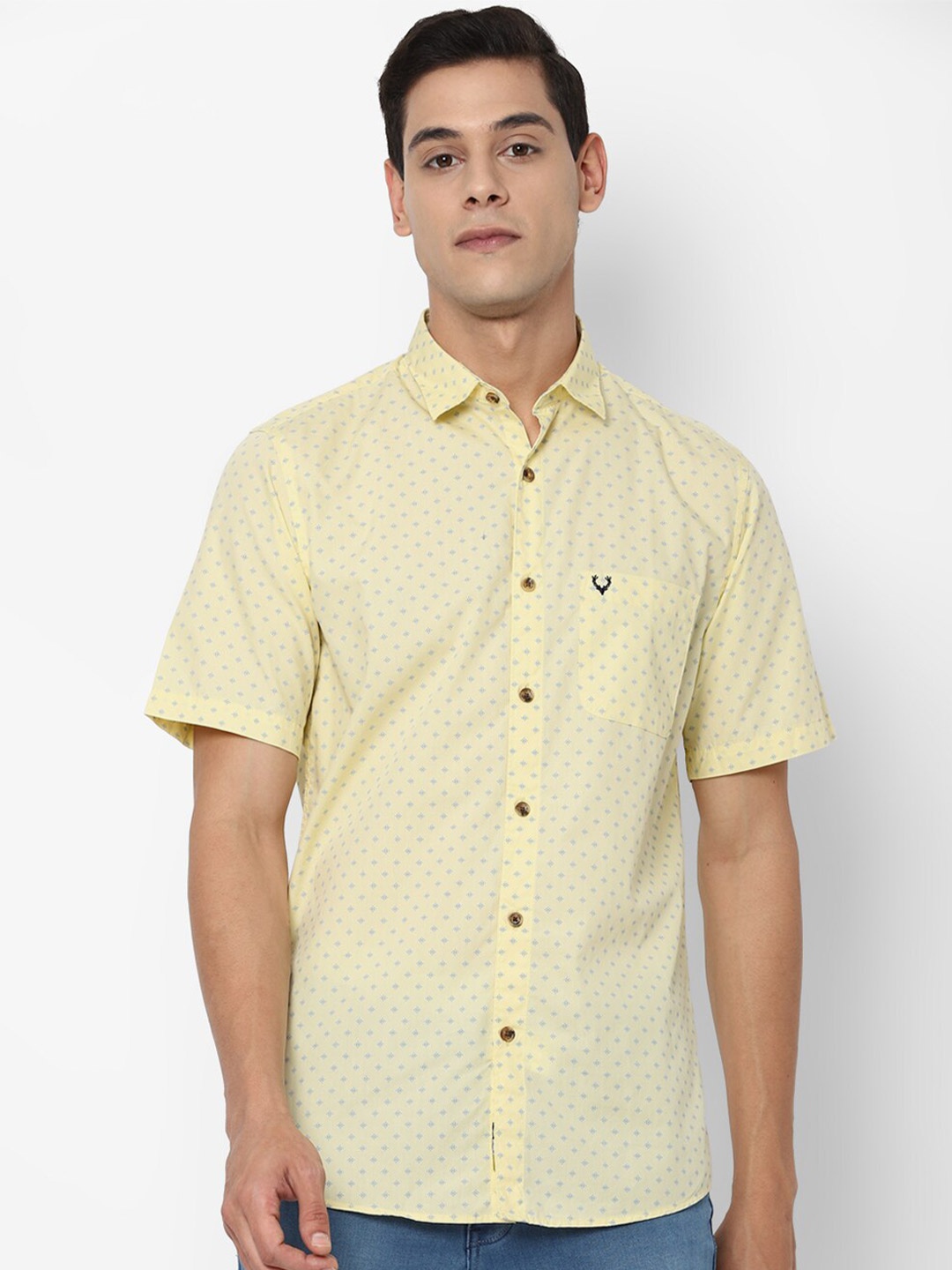 

Allen Solly Men Printed Cotton Slim Fit Casual Shirt, Yellow