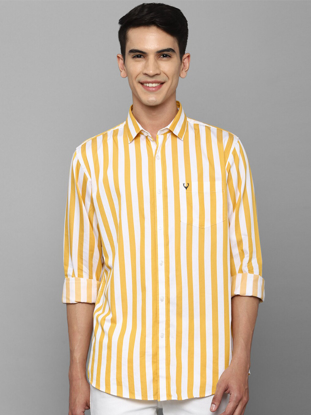 

Allen Solly Men Slim Fit Striped Cotton Casual Shirt, Yellow
