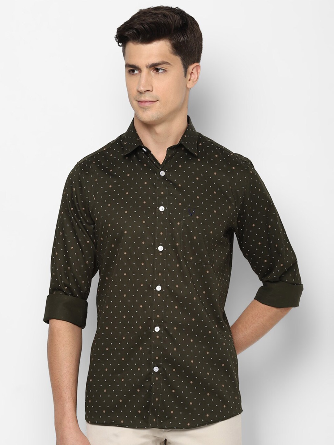 

Allen Solly Men Cotton Slim Fit Printed Casual Shirt, Olive