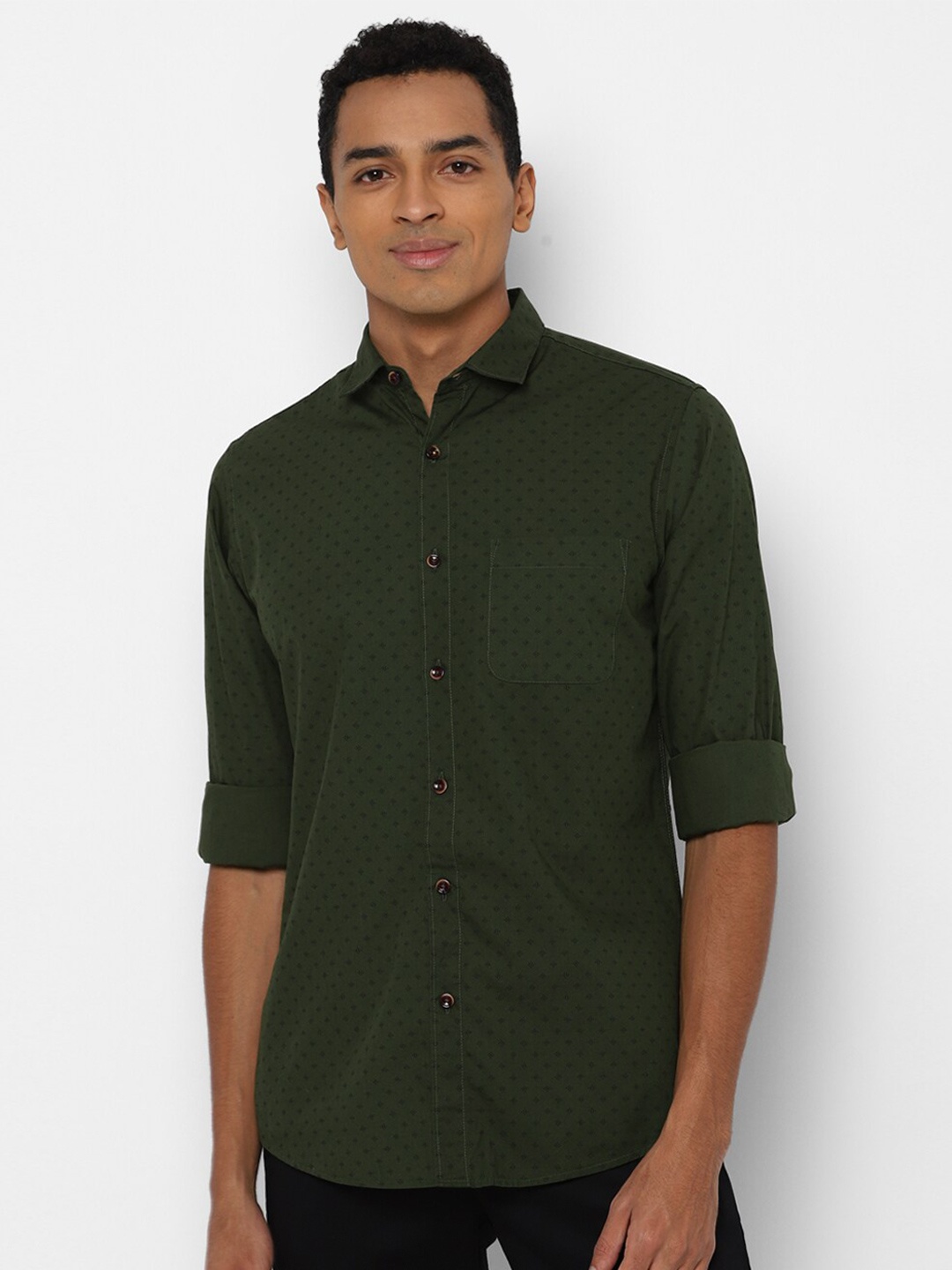 

Allen Solly Men Slim Fit Printed Pure Cotton Casual Shirt, Olive