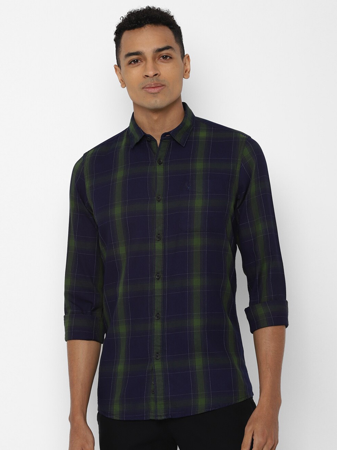 

Allen Solly Men Tartan Checked Casual Cotton Shirt, Navy blue