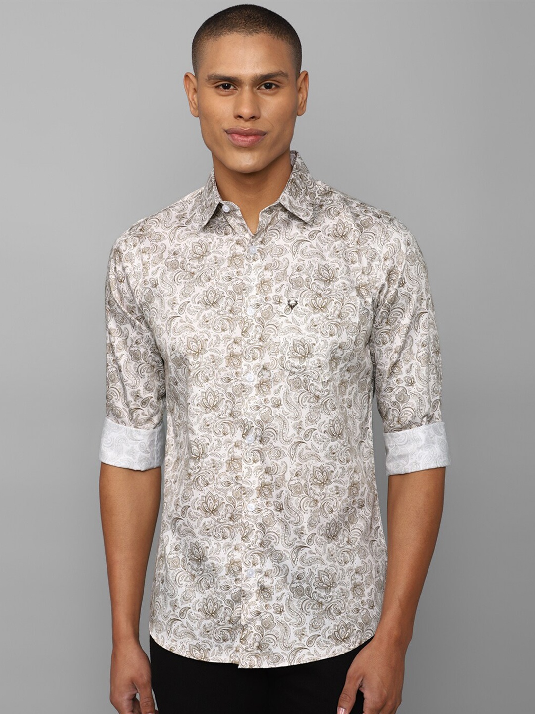

Allen Solly Men Slim Fit Floral Printed Casual Cotton Shirt, Grey