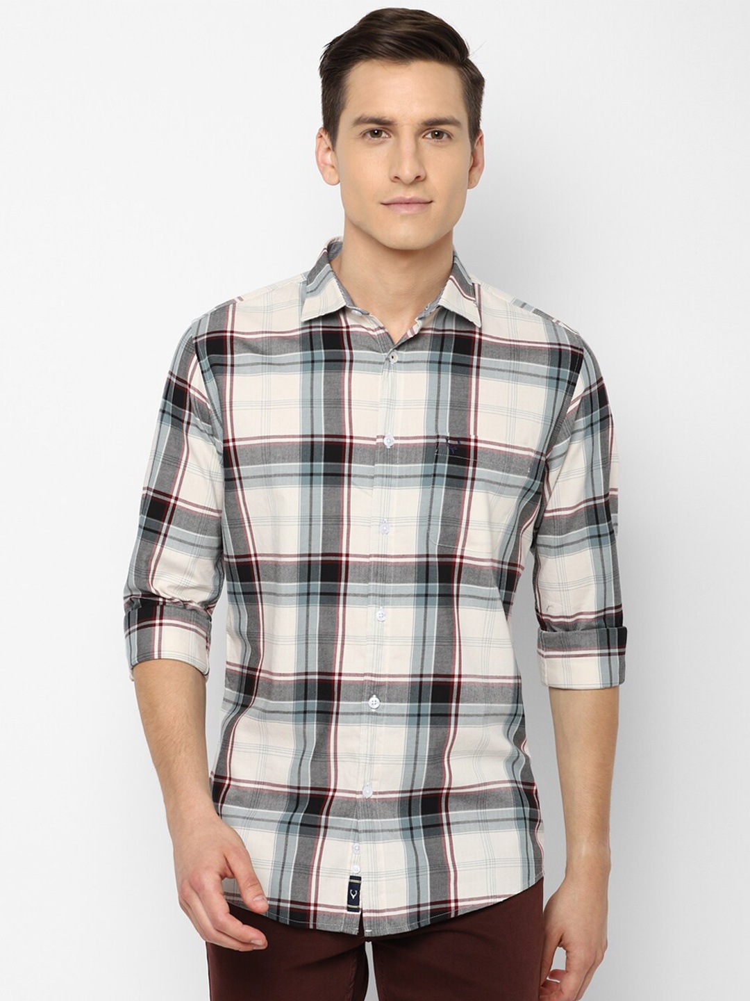 

Allen Solly Men Checked Cotton Slim Fit Casual Shirt, Cream